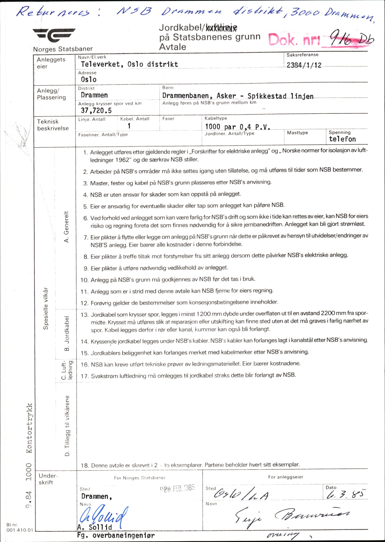 Norges Statsbaner Drammen distrikt (NSB), AV/SAKO-A-30/F/Fe/Fee/L0003: Kabelkryss Drammenbanen, Bratsbergbanen, Numedalsbanen og Sørlandsbanen, 1903-1989, s. 57