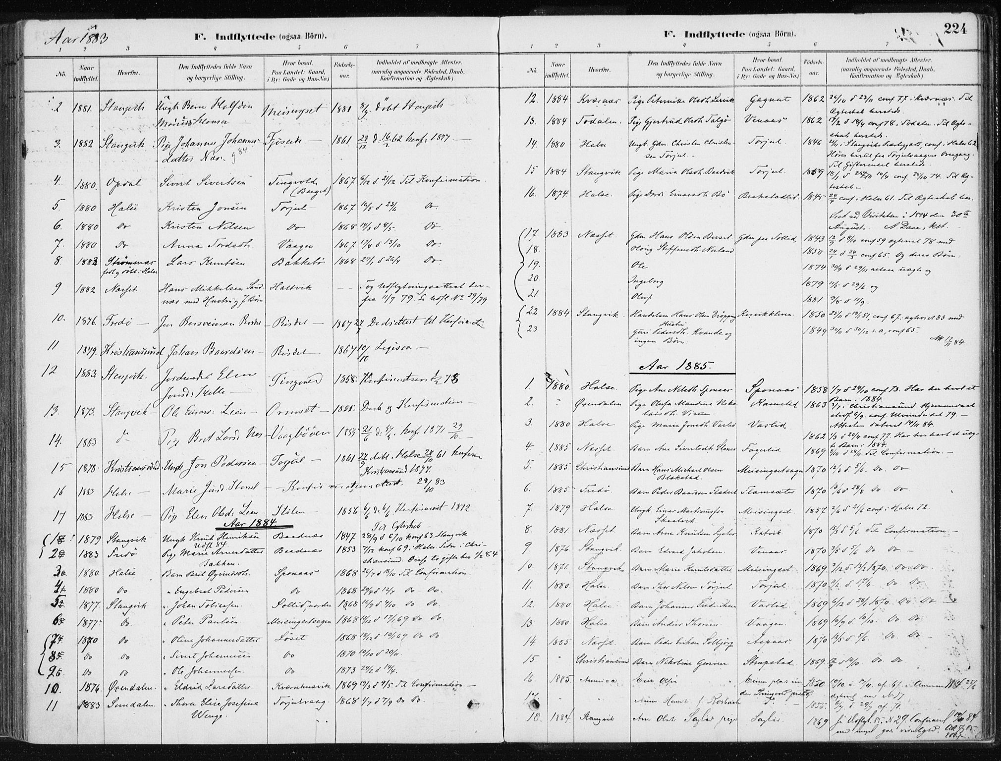 Ministerialprotokoller, klokkerbøker og fødselsregistre - Møre og Romsdal, AV/SAT-A-1454/586/L0987: Ministerialbok nr. 586A13, 1879-1892, s. 224
