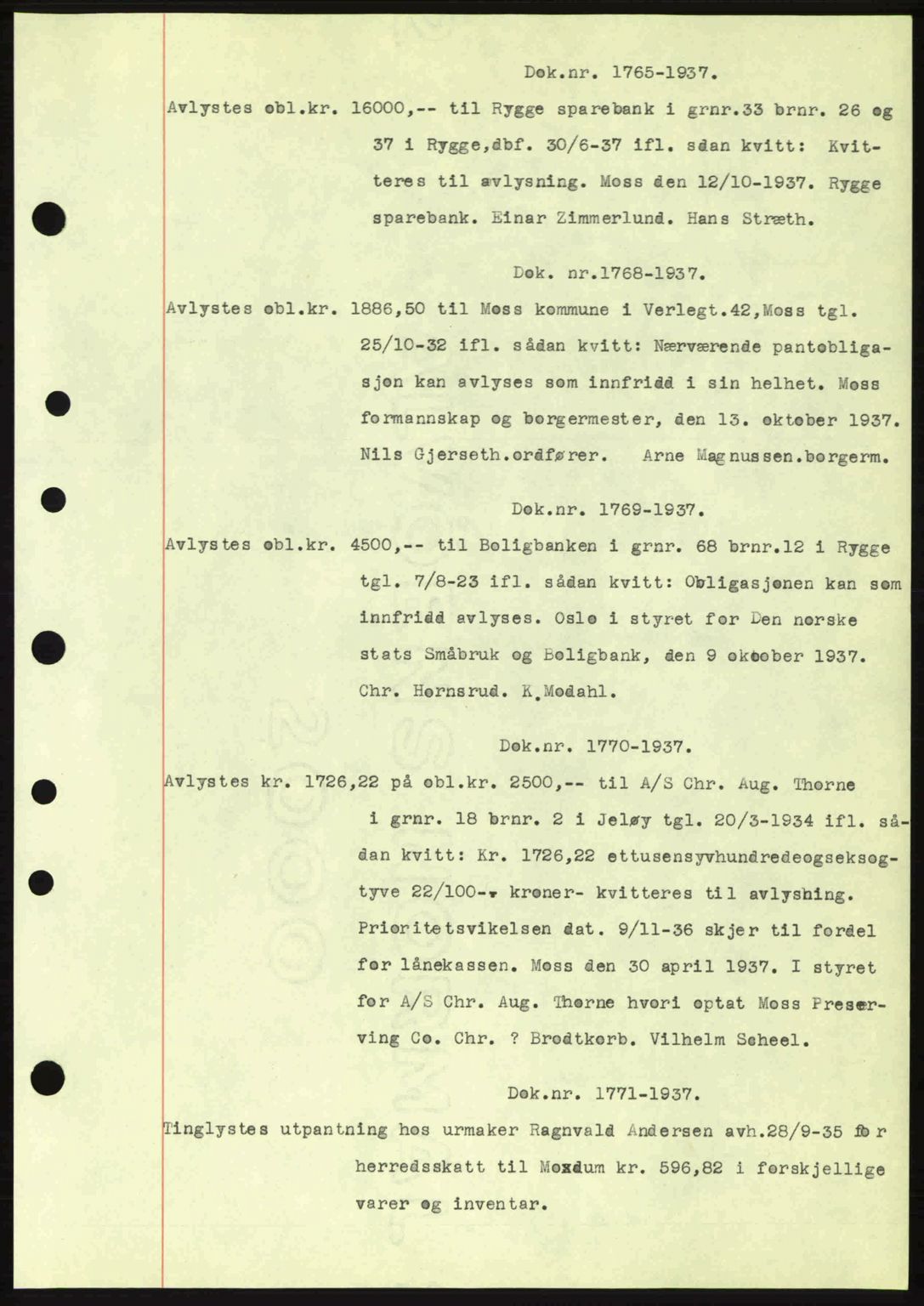 Moss sorenskriveri, SAO/A-10168: Pantebok nr. B4, 1937-1938, Dagboknr: 1765/1937