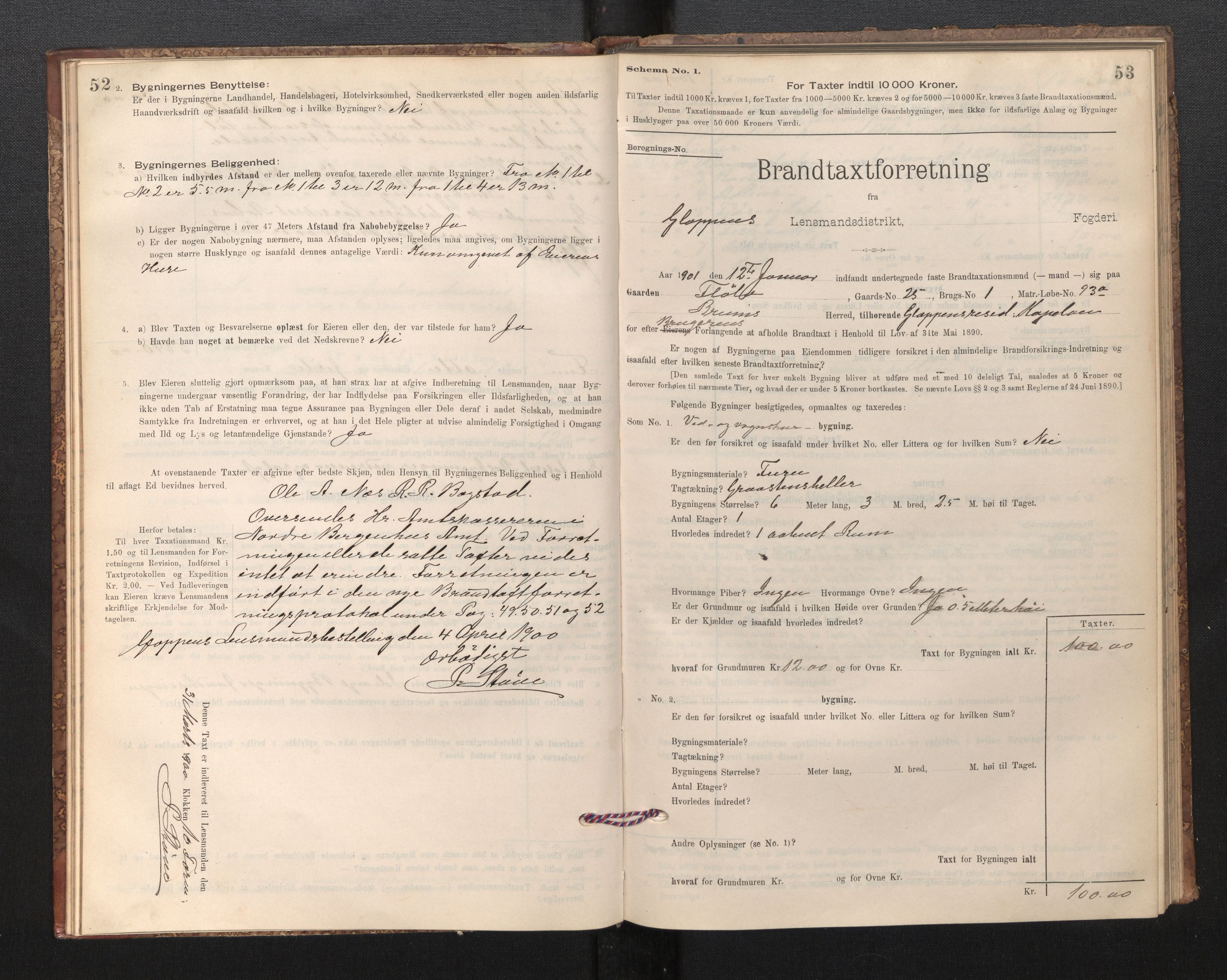 Lensmannen i Gloppen og Breim, SAB/A-27801/0012/L0003: Branntakstprotokoll, skjematakst, 1894-1931, s. 52-53
