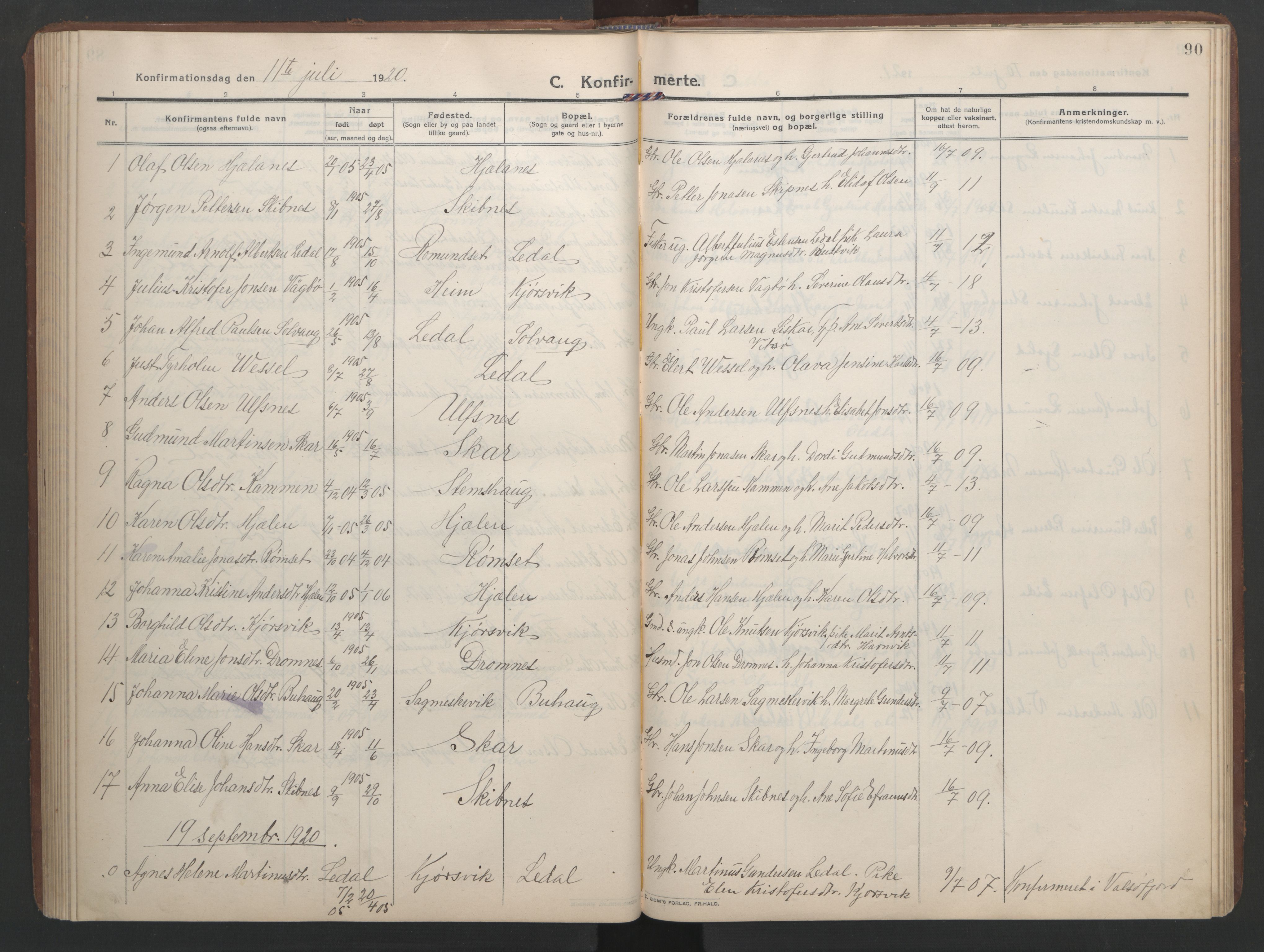 Ministerialprotokoller, klokkerbøker og fødselsregistre - Møre og Romsdal, AV/SAT-A-1454/579/L0919: Klokkerbok nr. 579C01, 1909-1957, s. 90