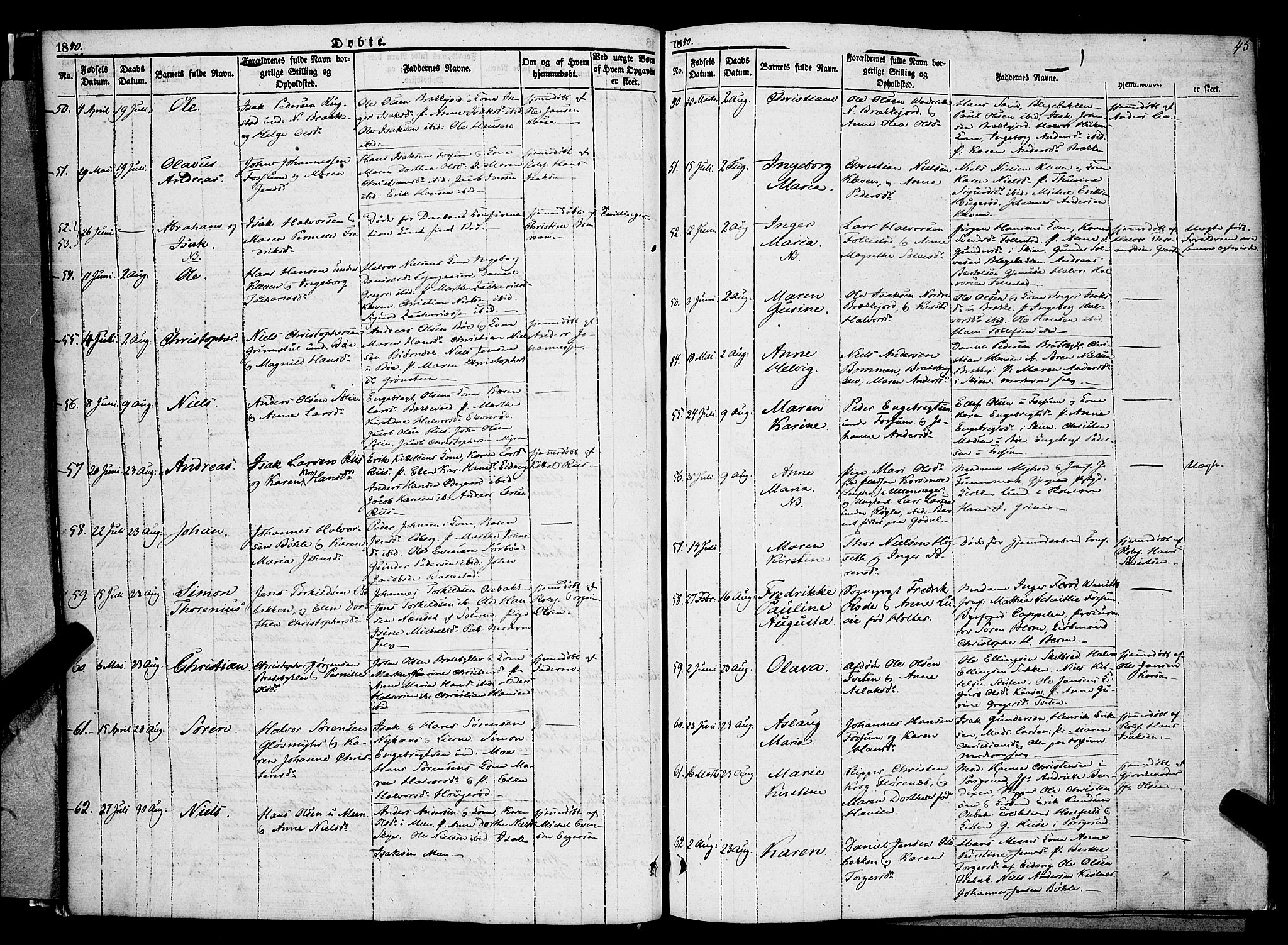 Gjerpen kirkebøker, AV/SAKO-A-265/F/Fa/L0007a: Ministerialbok nr. I 7A, 1834-1857, s. 45