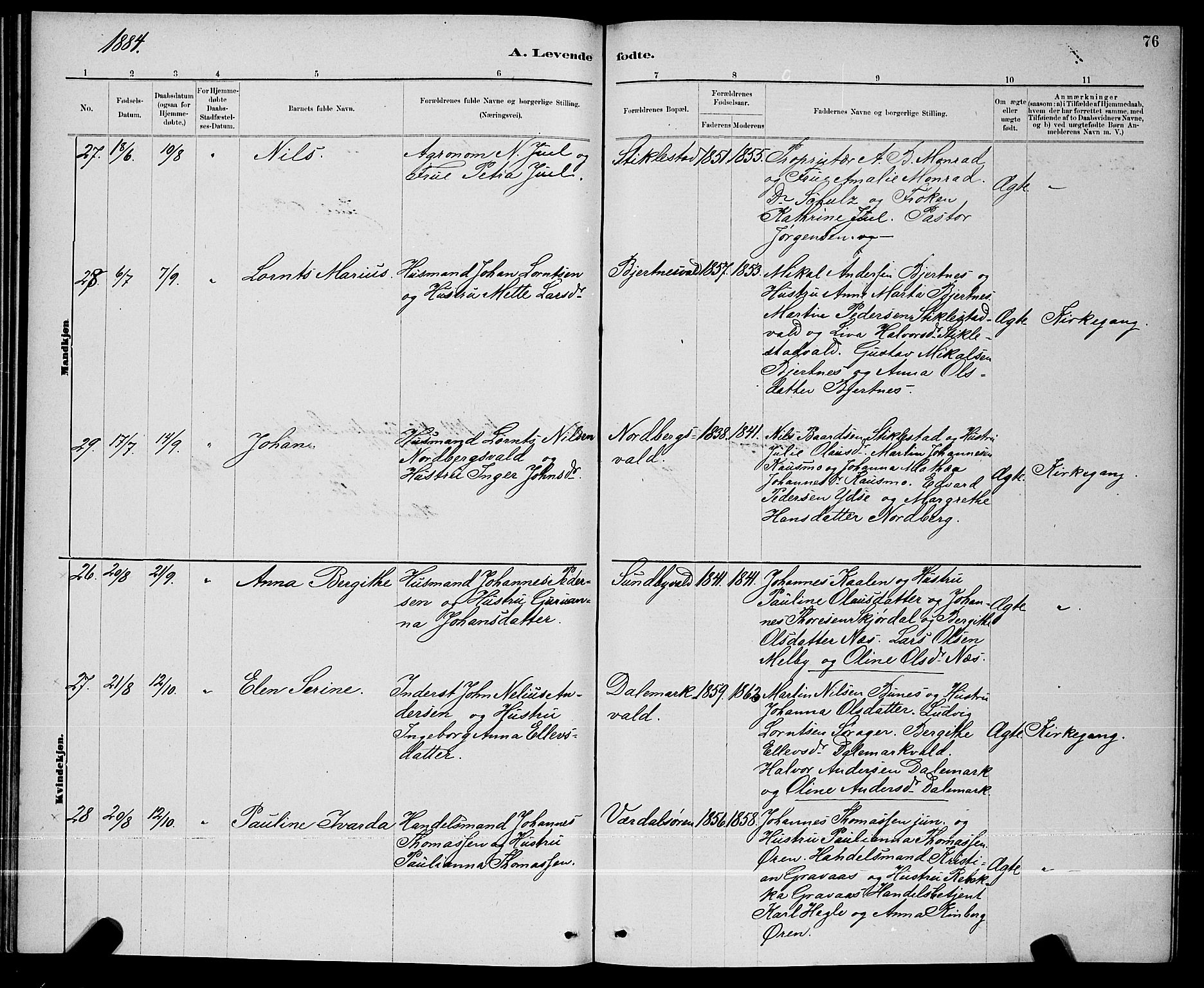 Ministerialprotokoller, klokkerbøker og fødselsregistre - Nord-Trøndelag, SAT/A-1458/723/L0256: Klokkerbok nr. 723C04, 1879-1890, s. 76