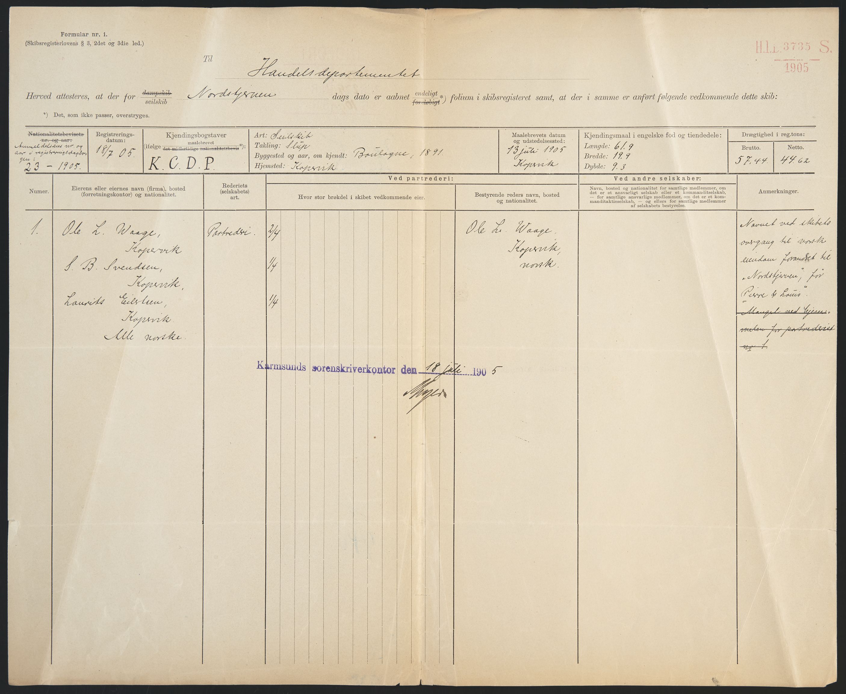 Sjøfartsdirektoratet med forløpere, skipsmapper slettede skip, RA/S-4998/F/Fa/L0228: --, 1860-1927, s. 302