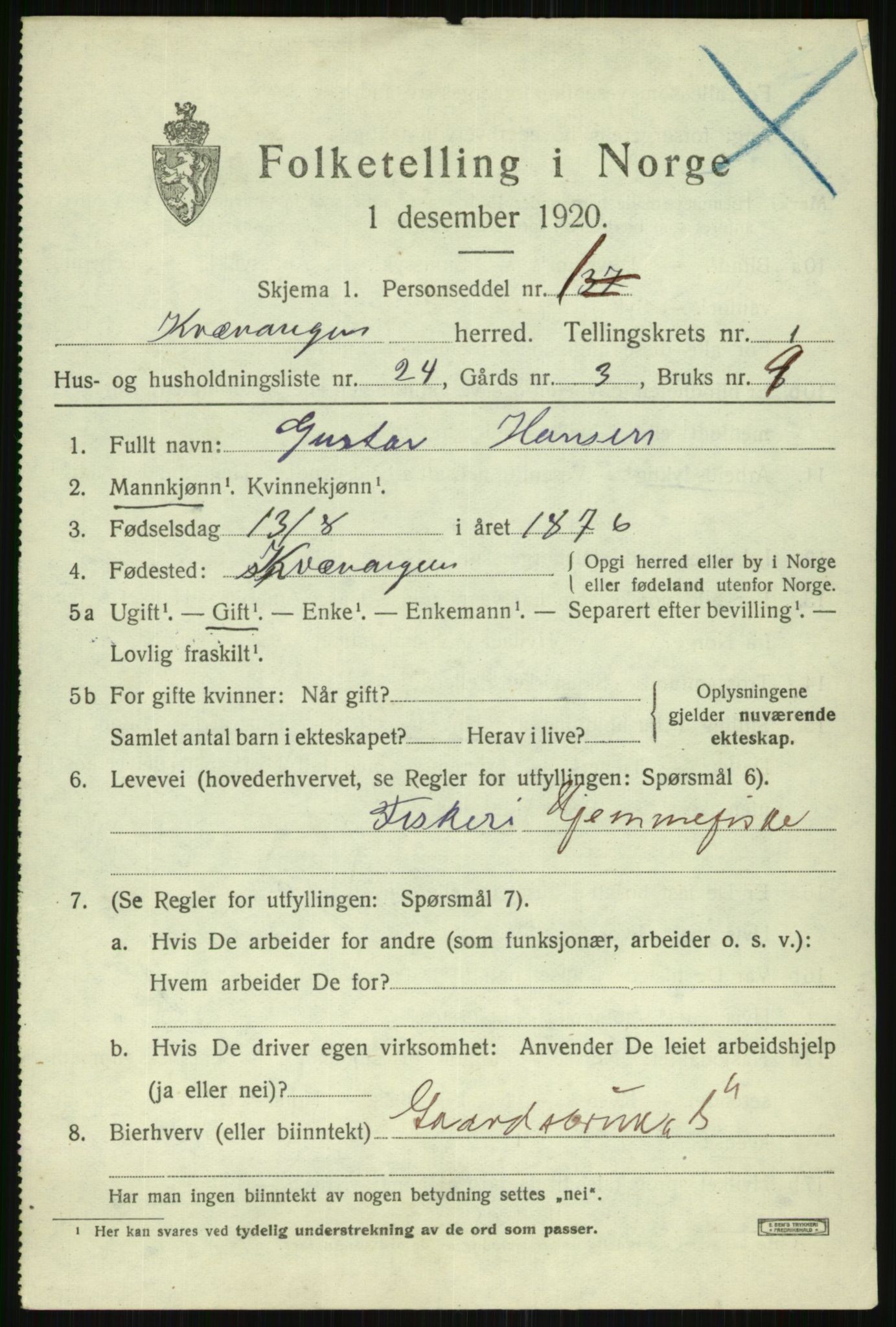 SATØ, Folketelling 1920 for 1943 Kvænangen herred, 1920, s. 872