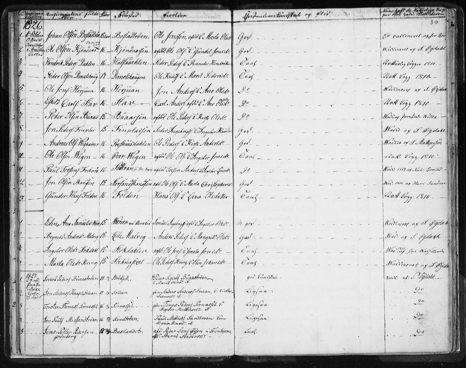 Ministerialprotokoller, klokkerbøker og fødselsregistre - Sør-Trøndelag, SAT/A-1456/616/L0404: Ministerialbok nr. 616A01, 1823-1831, s. 30