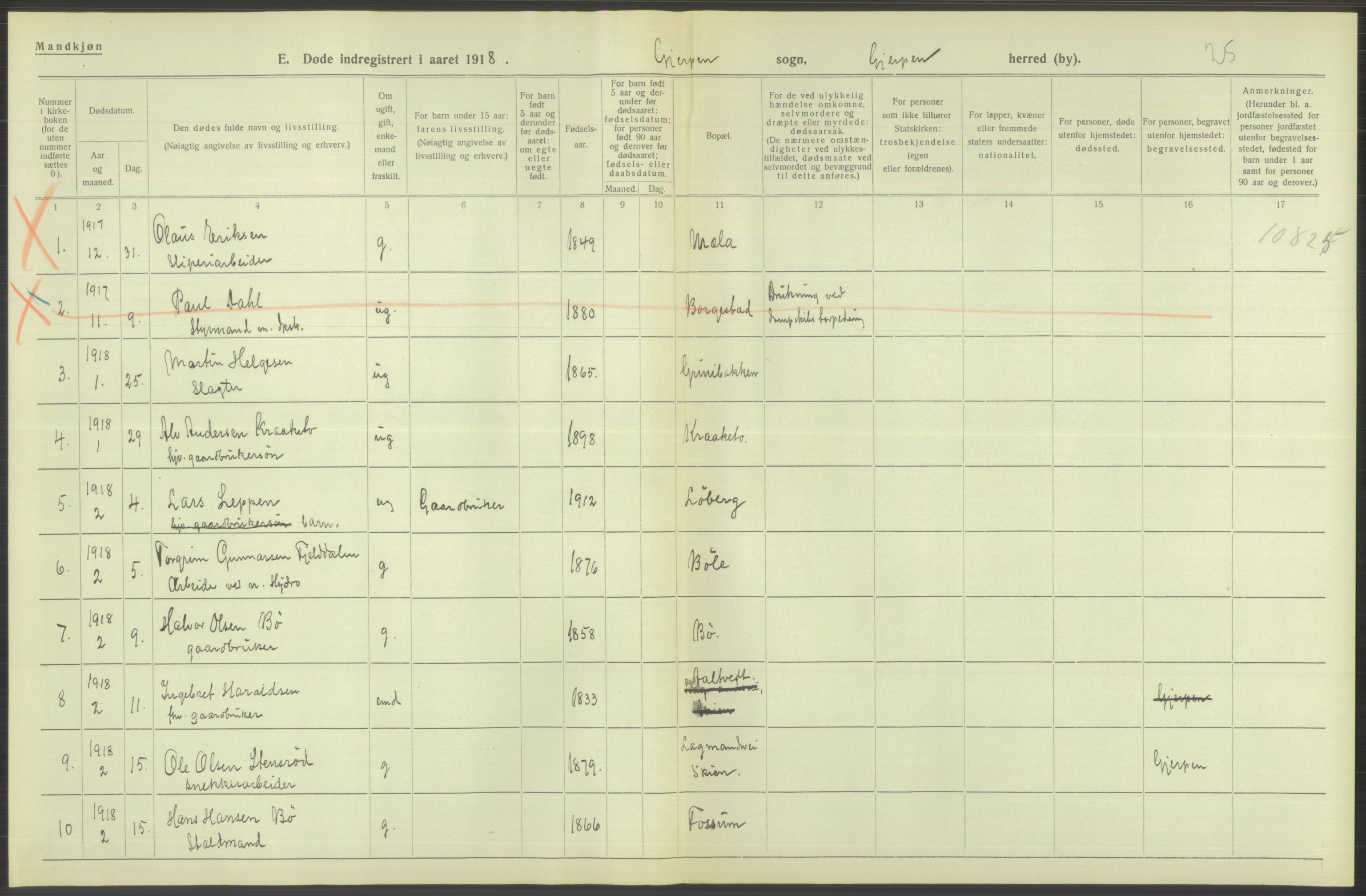 Statistisk sentralbyrå, Sosiodemografiske emner, Befolkning, AV/RA-S-2228/D/Df/Dfb/Dfbh/L0026: Telemark fylke: Døde. Bygder og byer., 1918, s. 396