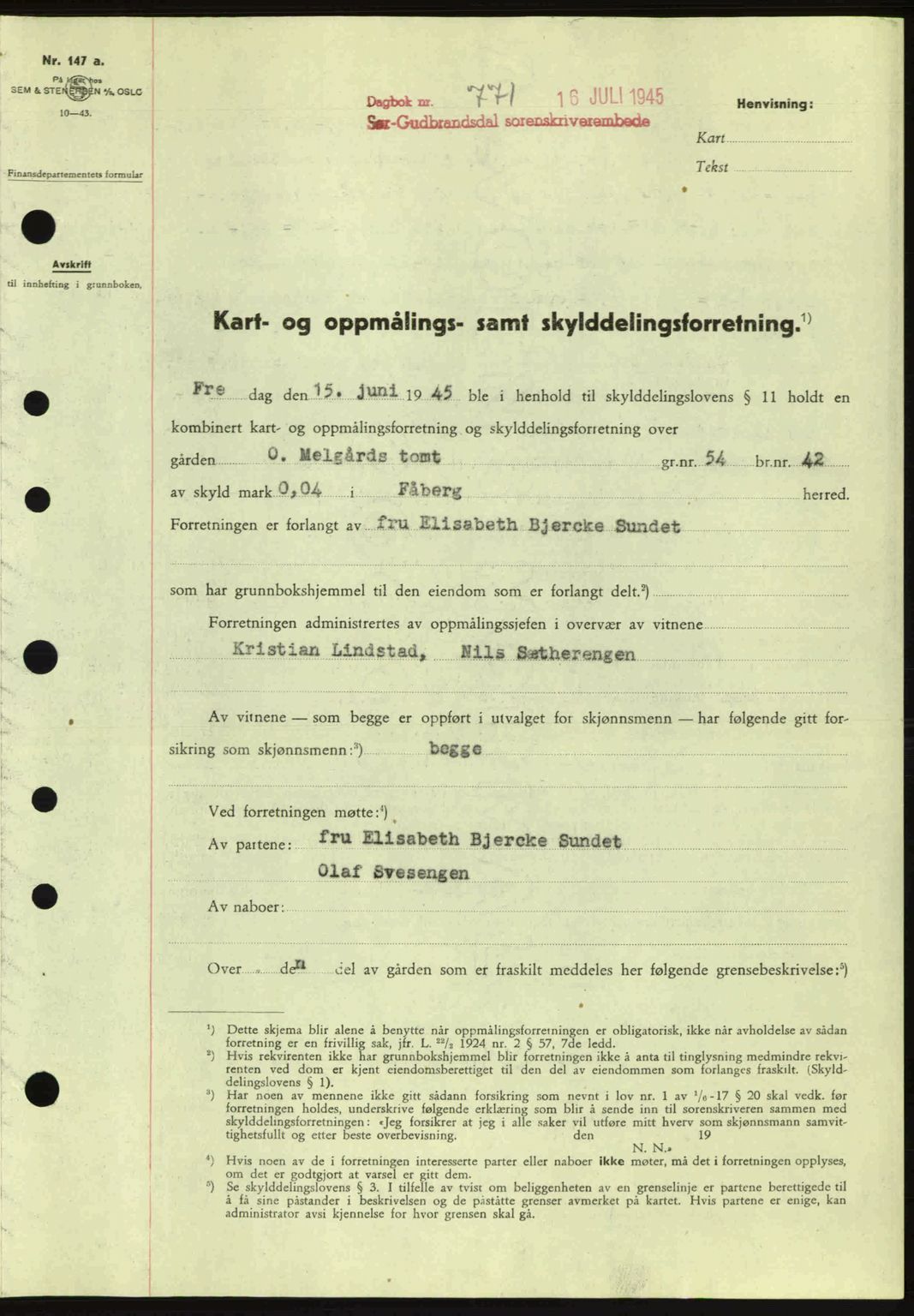 Sør-Gudbrandsdal tingrett, SAH/TING-004/H/Hb/Hbd/L0014: Pantebok nr. A14, 1944-1945, Dagboknr: 771/1945