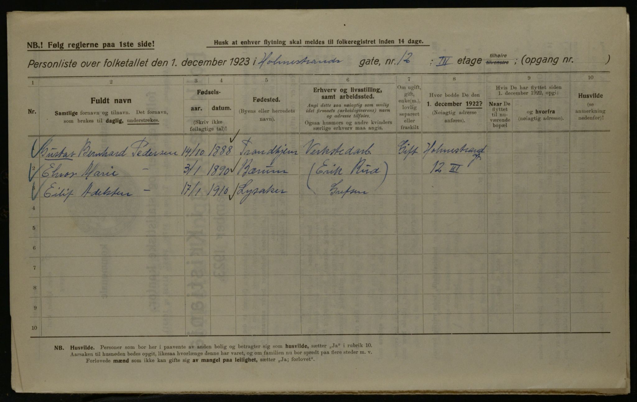 OBA, Kommunal folketelling 1.12.1923 for Kristiania, 1923, s. 45709