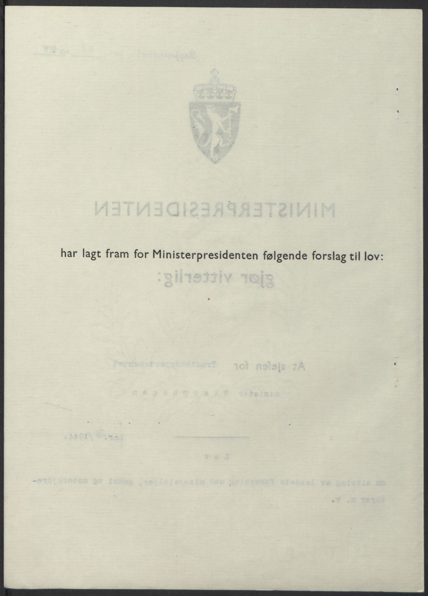 NS-administrasjonen 1940-1945 (Statsrådsekretariatet, de kommisariske statsråder mm), AV/RA-S-4279/D/Db/L0100: Lover, 1944, s. 127