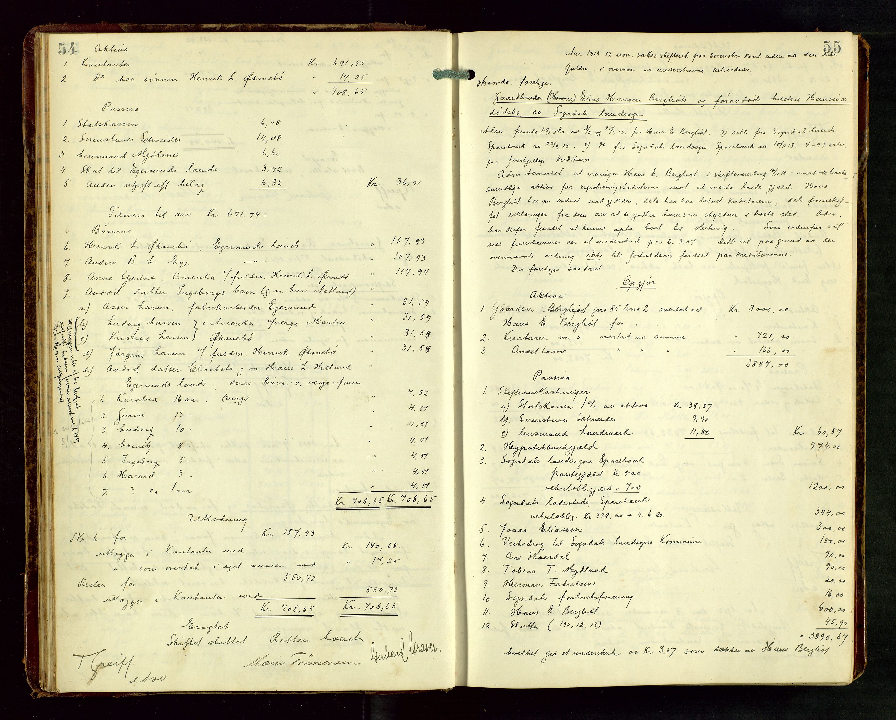 Dalane sorenskriveri, AV/SAST-A-100309/001/5/500/500BD/L0002: UTLODNINGSPROTOKOLL, 1912-1923, s. 54-55