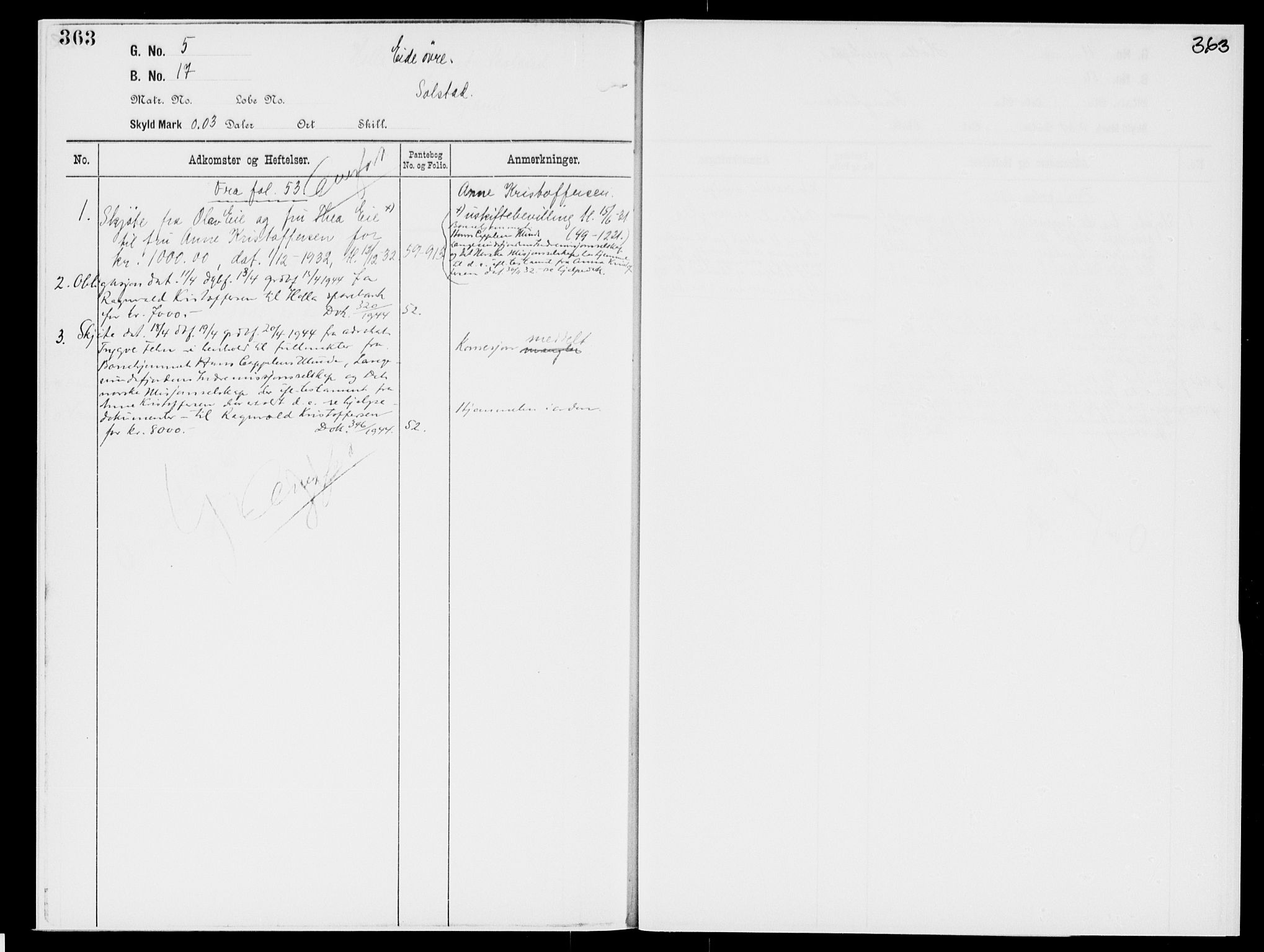 Nedre Telemark sorenskriveri, AV/SAKO-A-135/G/Gb/Gbg/L0001: Panteregister nr. VII 1, s. 363