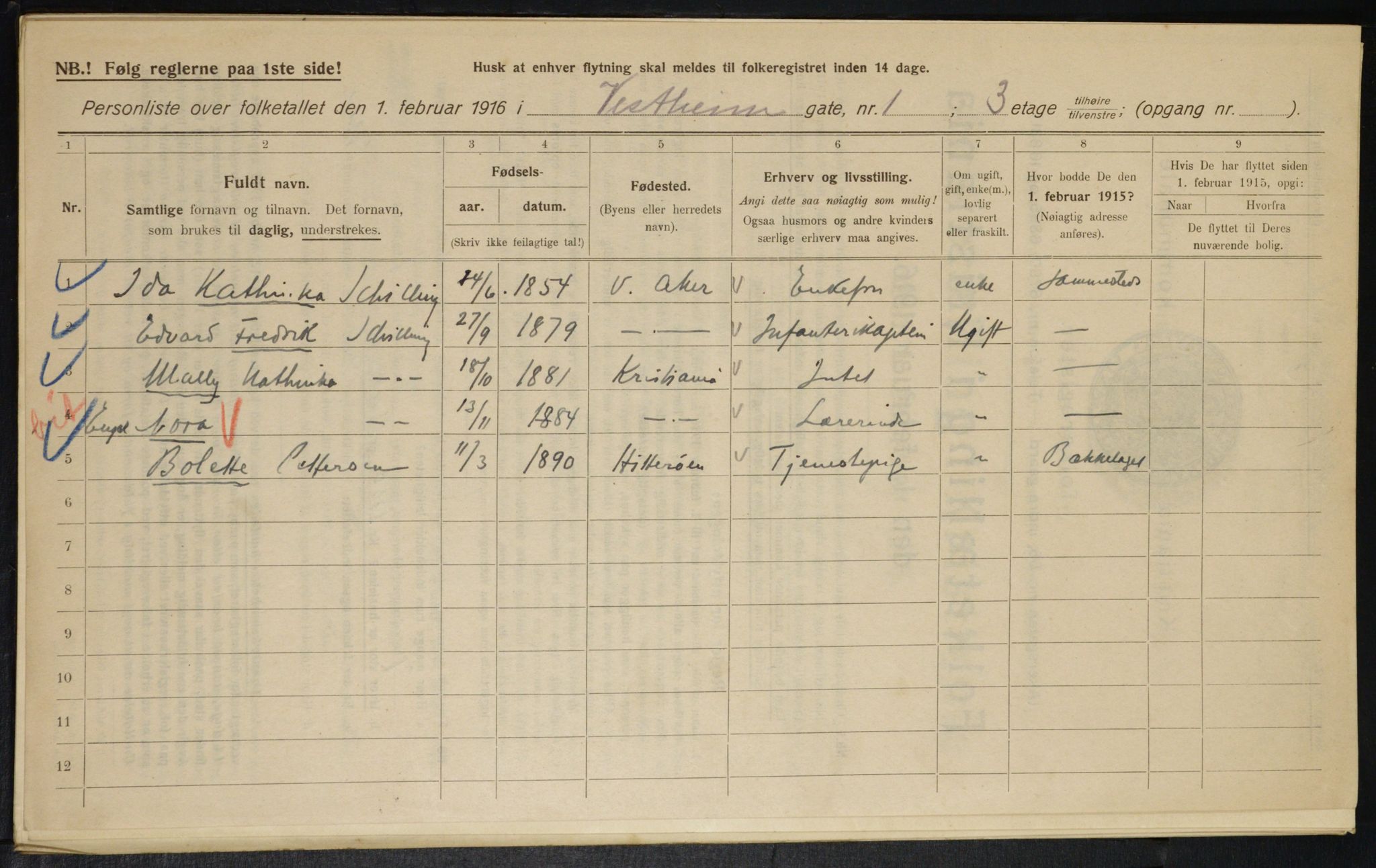 OBA, Kommunal folketelling 1.2.1916 for Kristiania, 1916, s. 126171