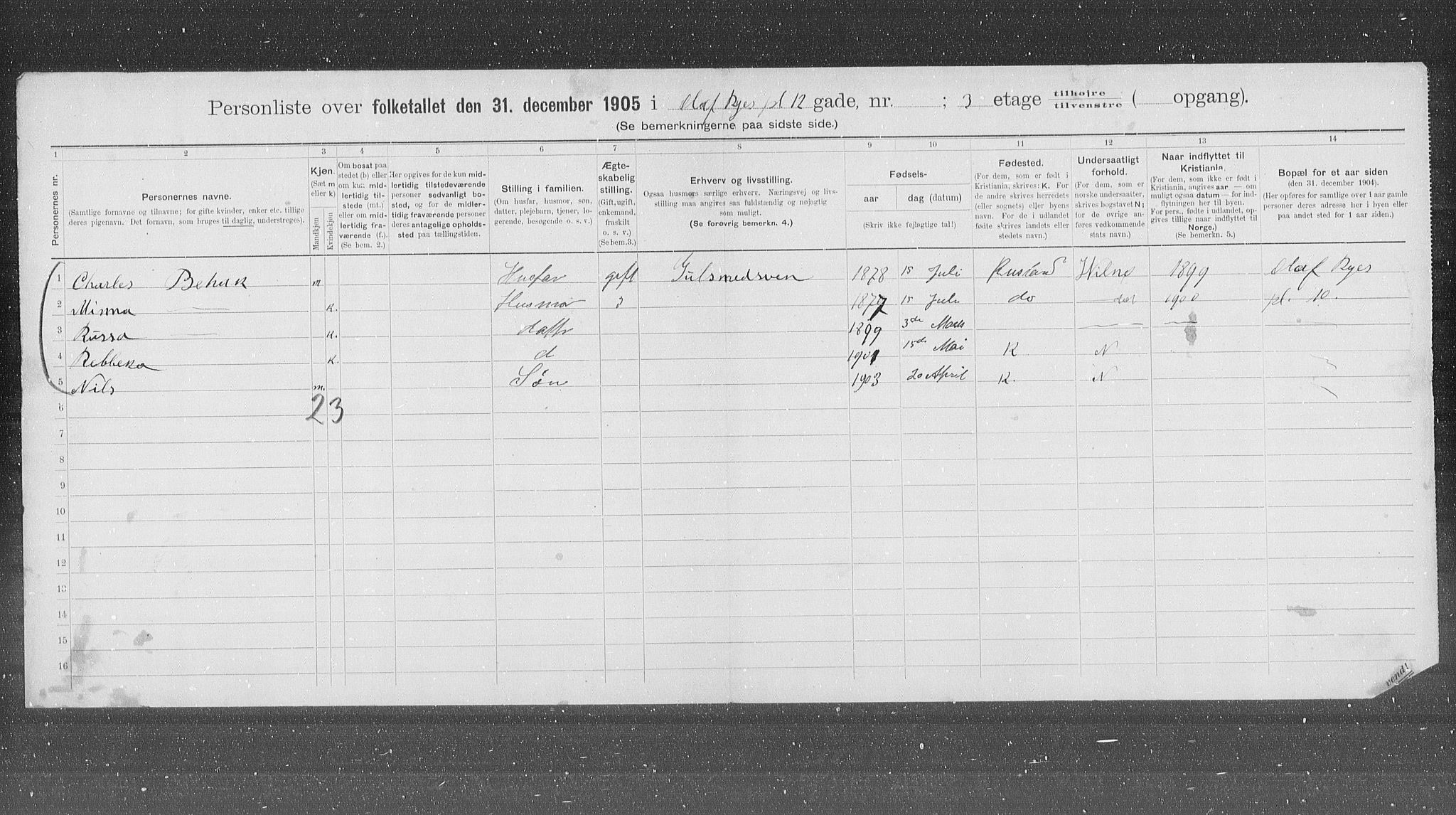 OBA, Kommunal folketelling 31.12.1905 for Kristiania kjøpstad, 1905, s. 39672