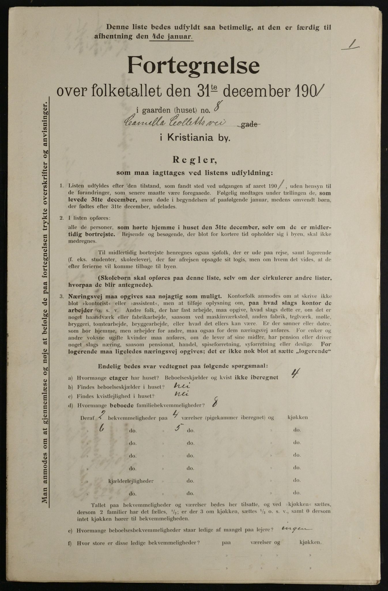 OBA, Kommunal folketelling 31.12.1901 for Kristiania kjøpstad, 1901, s. 1911