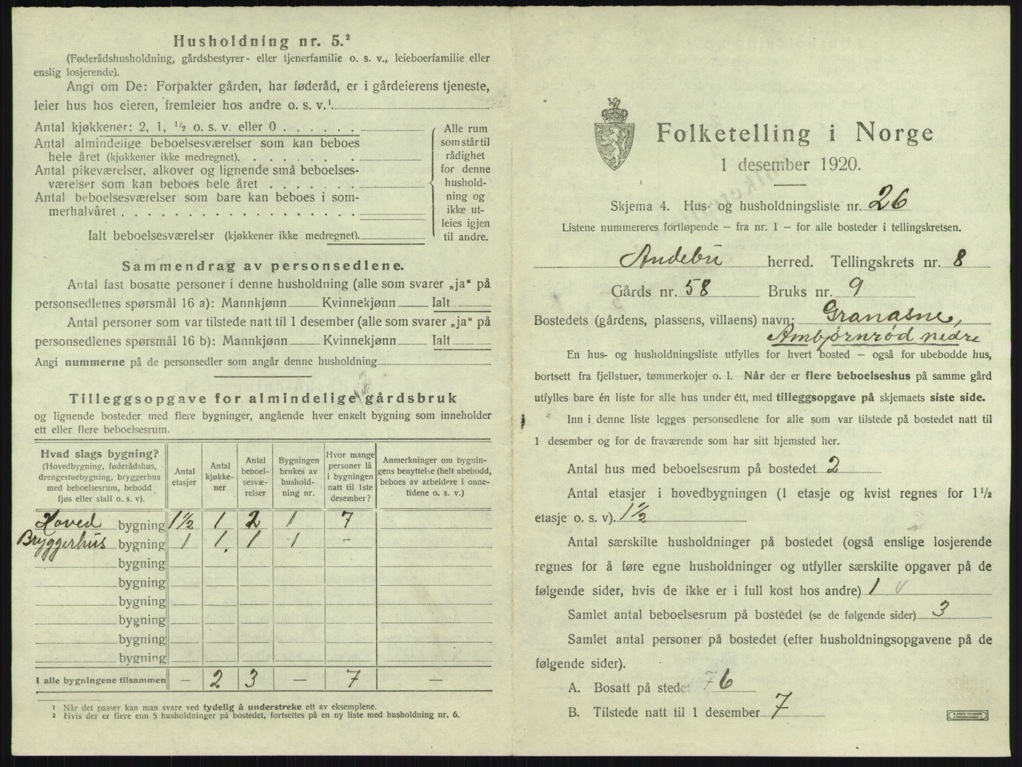 SAKO, Folketelling 1920 for 0719 Andebu herred, 1920, s. 512