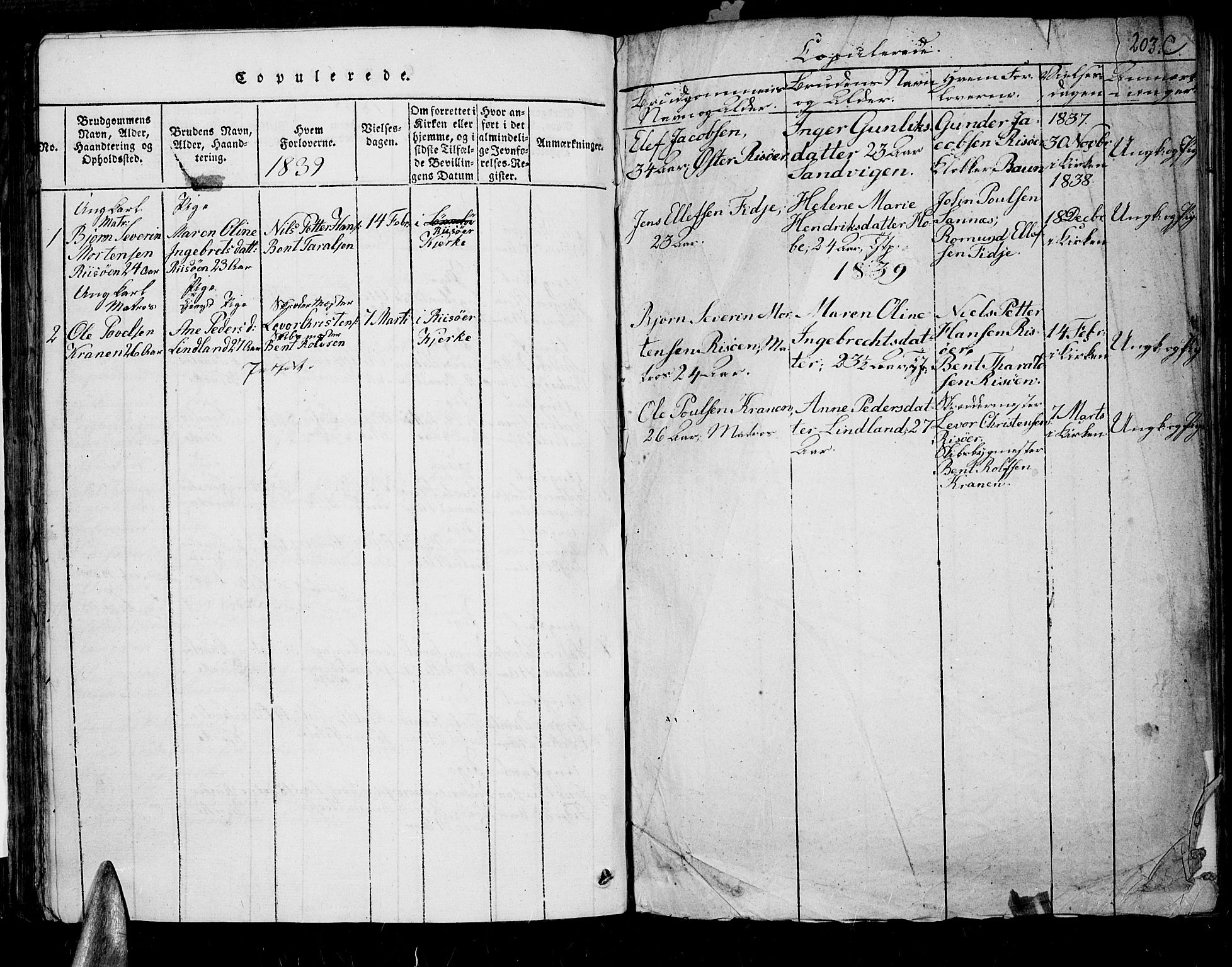 Søndeled sokneprestkontor, SAK/1111-0038/F/Fb/L0002: Klokkerbok nr. B 2, 1816-1839, s. 204
