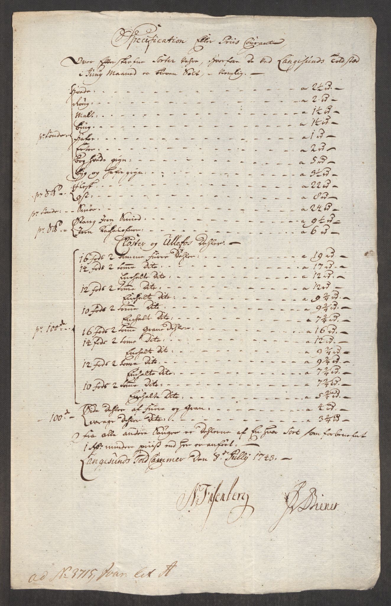 Rentekammeret inntil 1814, Realistisk ordnet avdeling, RA/EA-4070/Oe/L0002: [Ø1]: Priskuranter, 1740-1744, s. 730