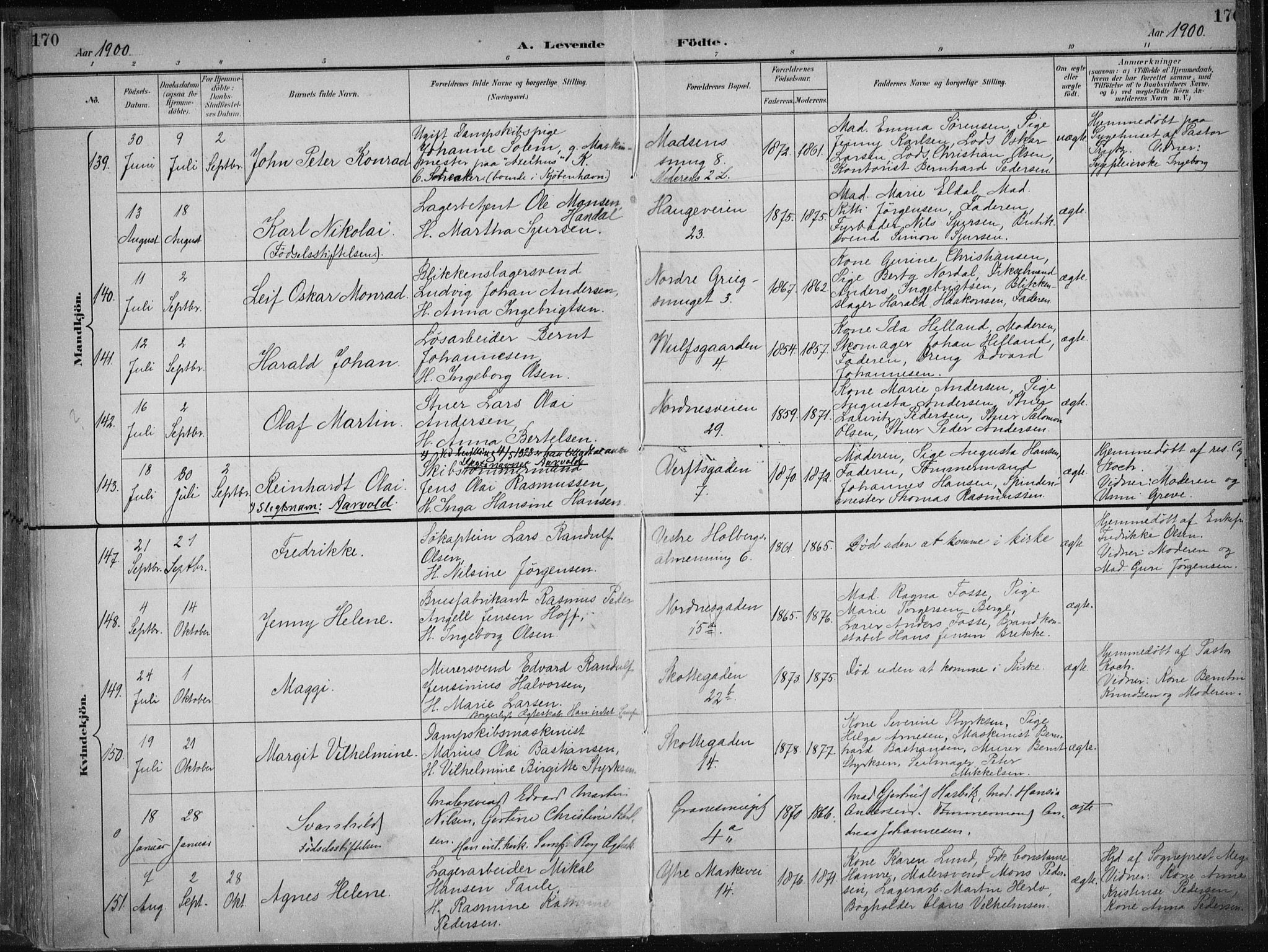 Nykirken Sokneprestembete, AV/SAB-A-77101/H/Haa/L0018: Ministerialbok nr. B 6, 1895-1903, s. 170