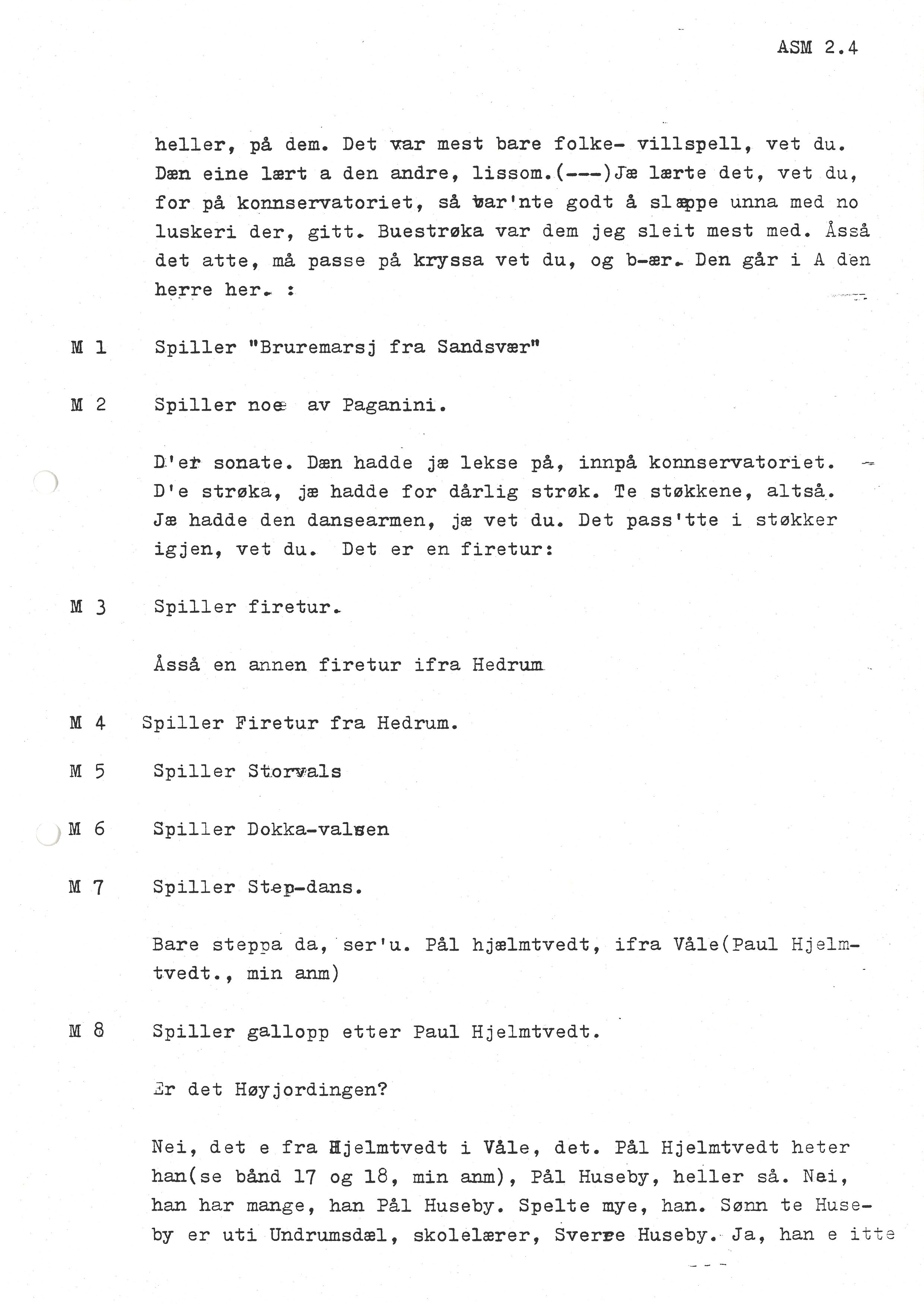 Sa 16 - Folkemusikk fra Vestfold, Gjerdesamlingen, VEMU/A-1868/I/L0001: Informantregister med intervjunedtegnelser, 1979-1986