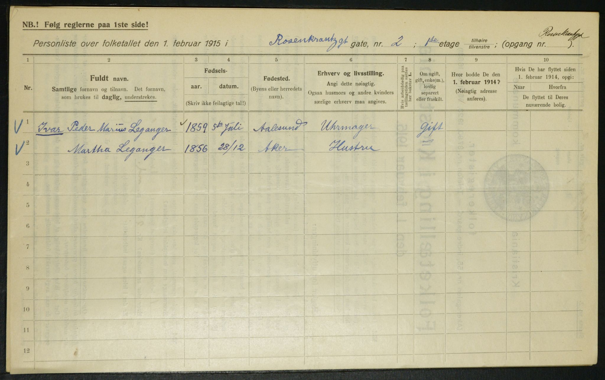 OBA, Kommunal folketelling 1.2.1915 for Kristiania, 1915, s. 83516