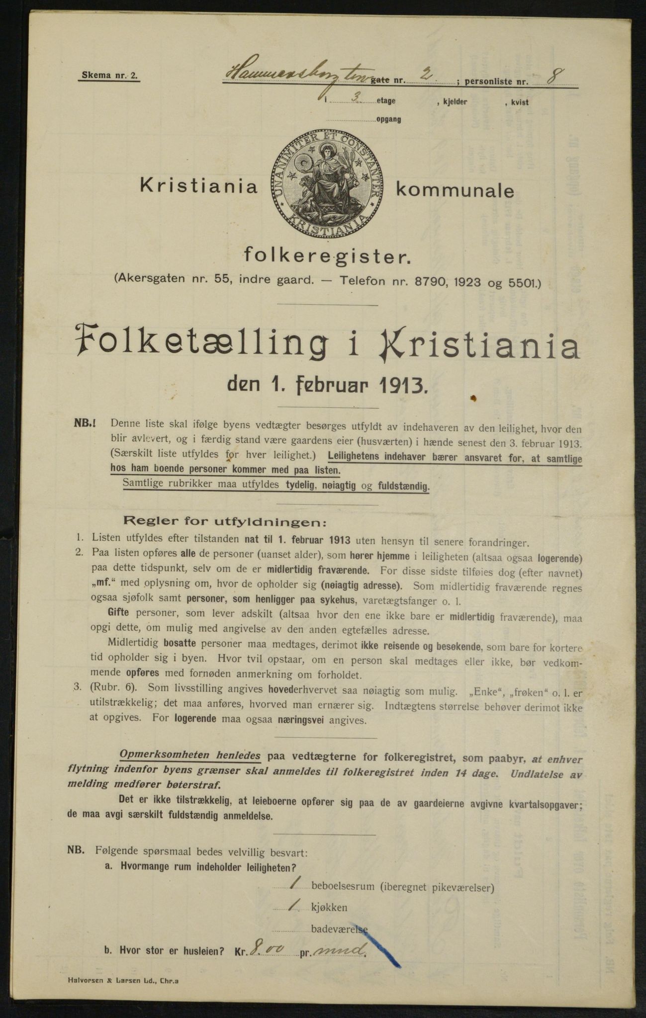 OBA, Kommunal folketelling 1.2.1913 for Kristiania, 1913, s. 34454