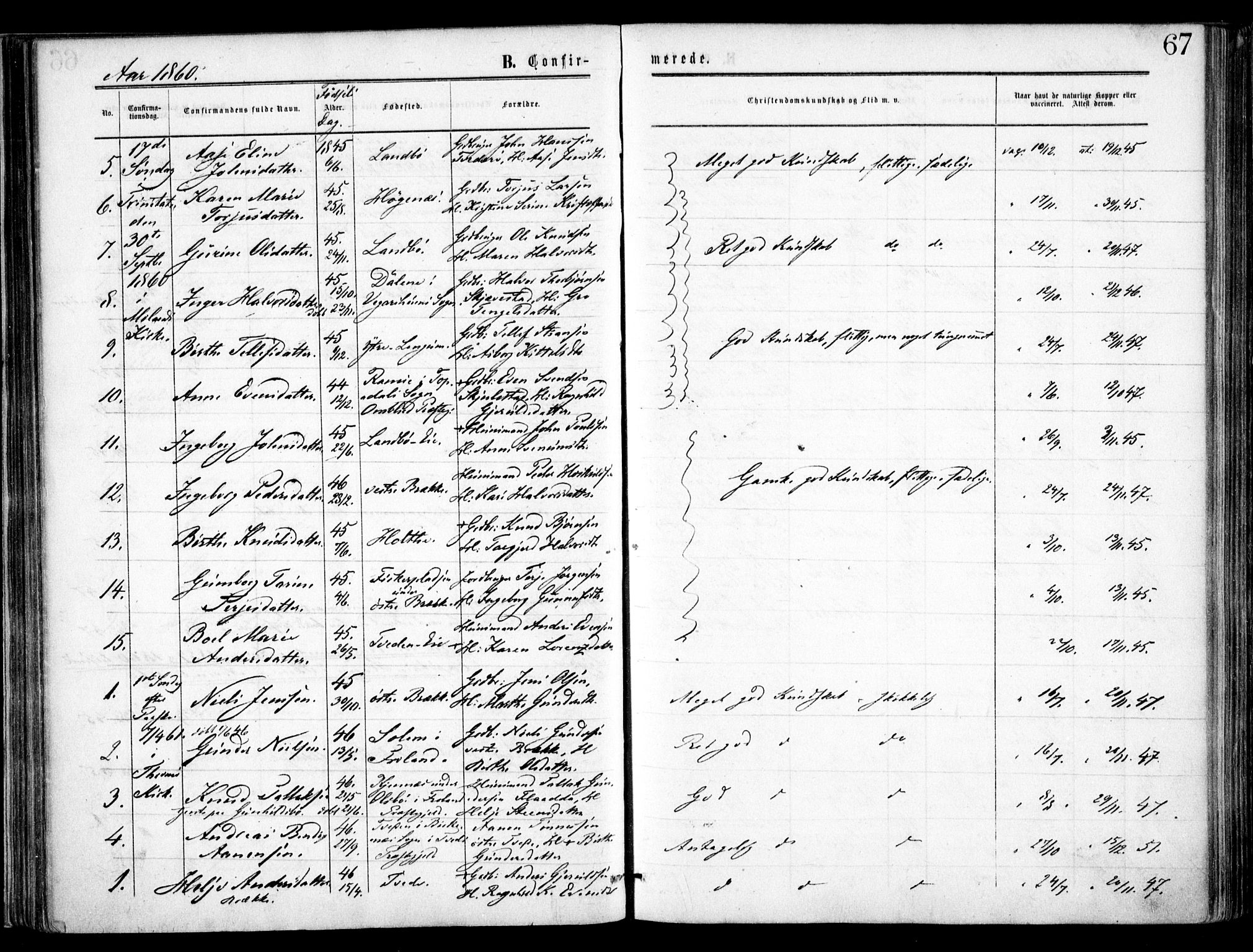 Austre Moland sokneprestkontor, AV/SAK-1111-0001/F/Fa/Faa/L0008: Ministerialbok nr. A 8, 1858-1868, s. 67