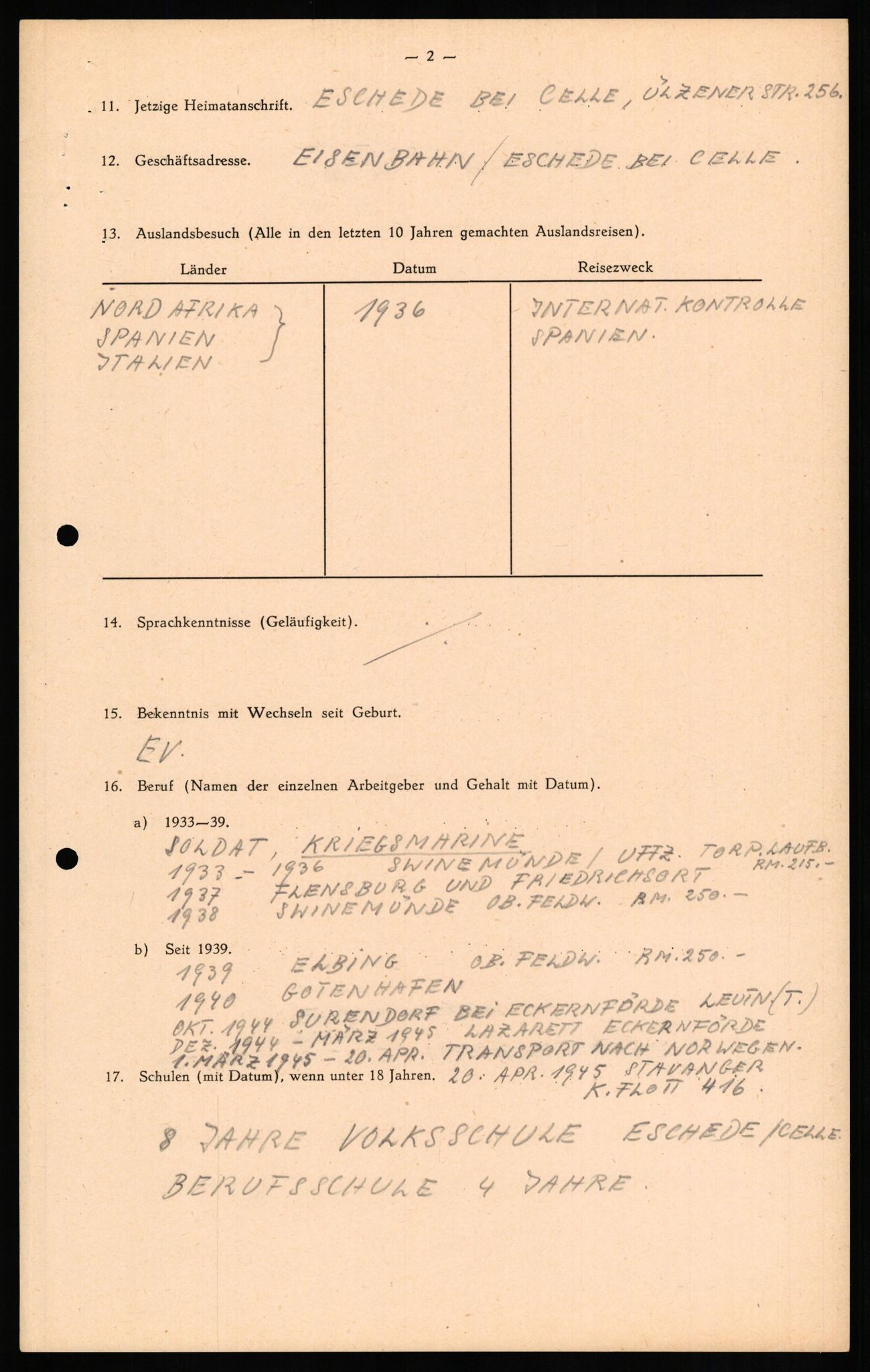 Forsvaret, Forsvarets overkommando II, AV/RA-RAFA-3915/D/Db/L0016: CI Questionaires. Tyske okkupasjonsstyrker i Norge. Tyskere., 1945-1946, s. 405