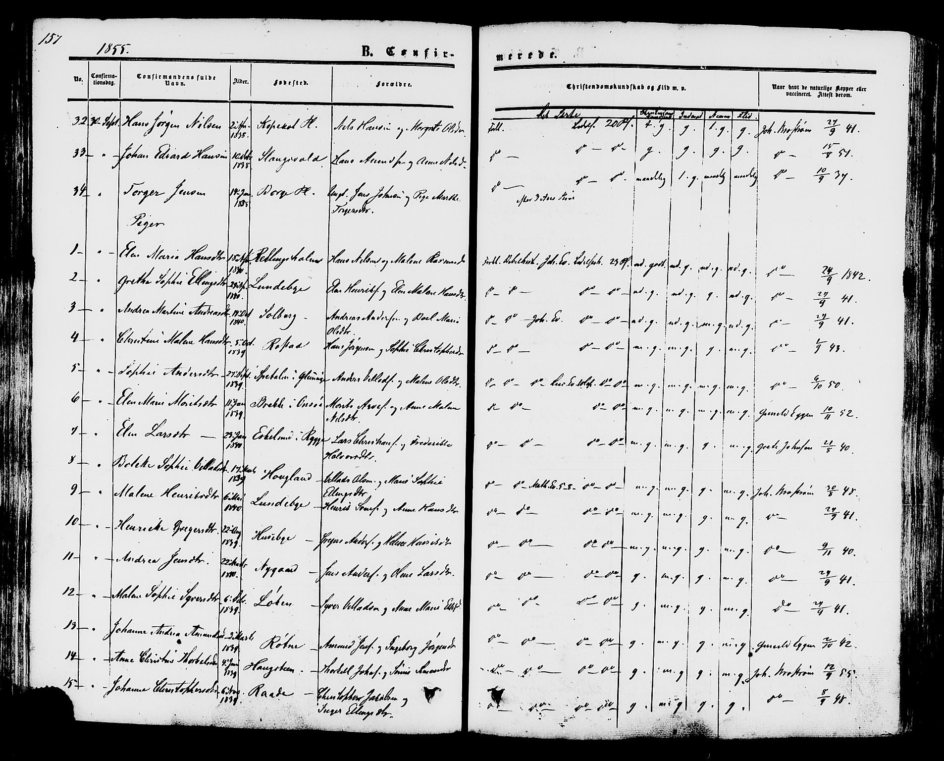 Råde prestekontor kirkebøker, AV/SAO-A-2009/F/Fa/L0006: Ministerialbok nr. 6, 1854-1877, s. 157