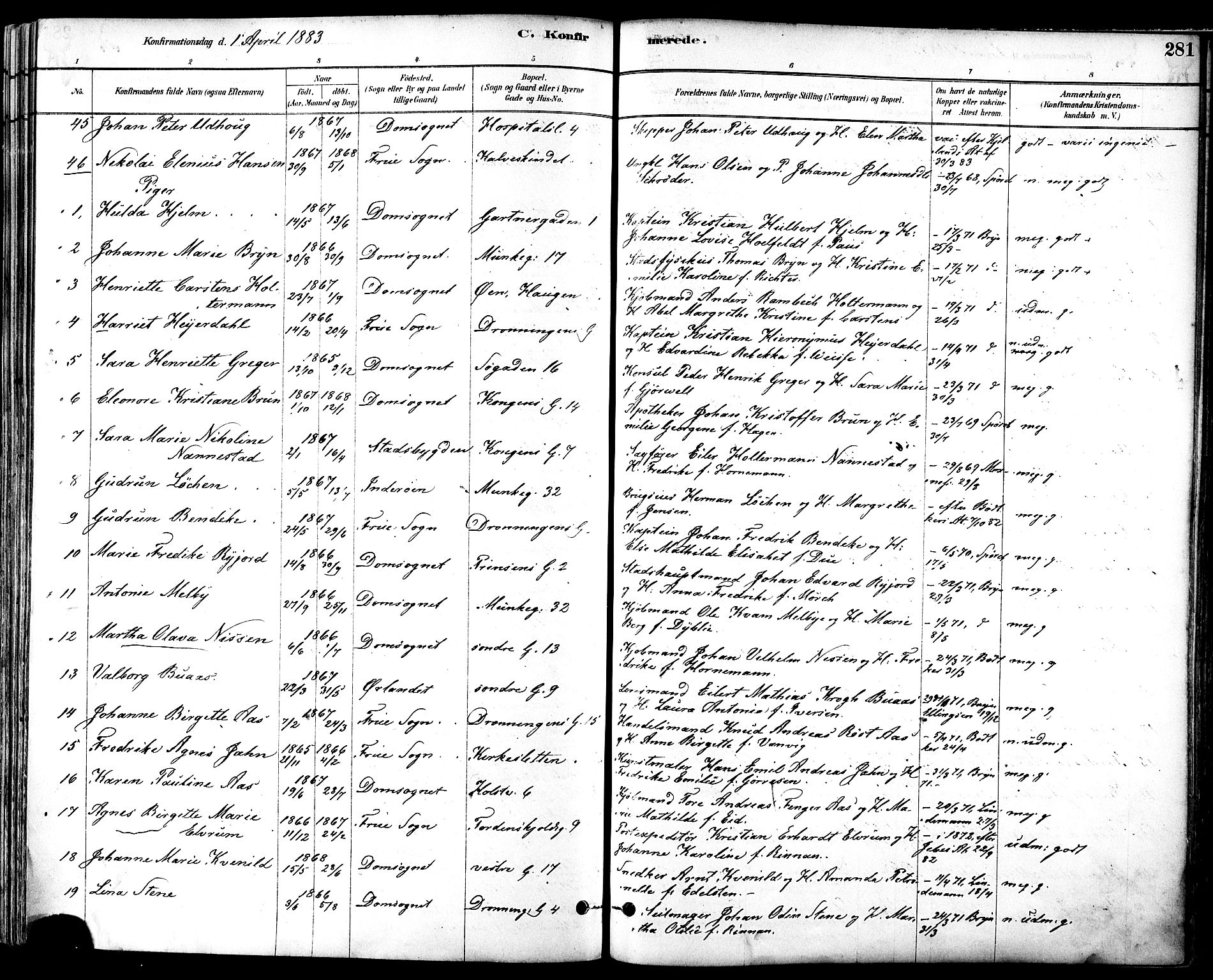 Ministerialprotokoller, klokkerbøker og fødselsregistre - Sør-Trøndelag, SAT/A-1456/601/L0057: Ministerialbok nr. 601A25, 1877-1891, s. 281