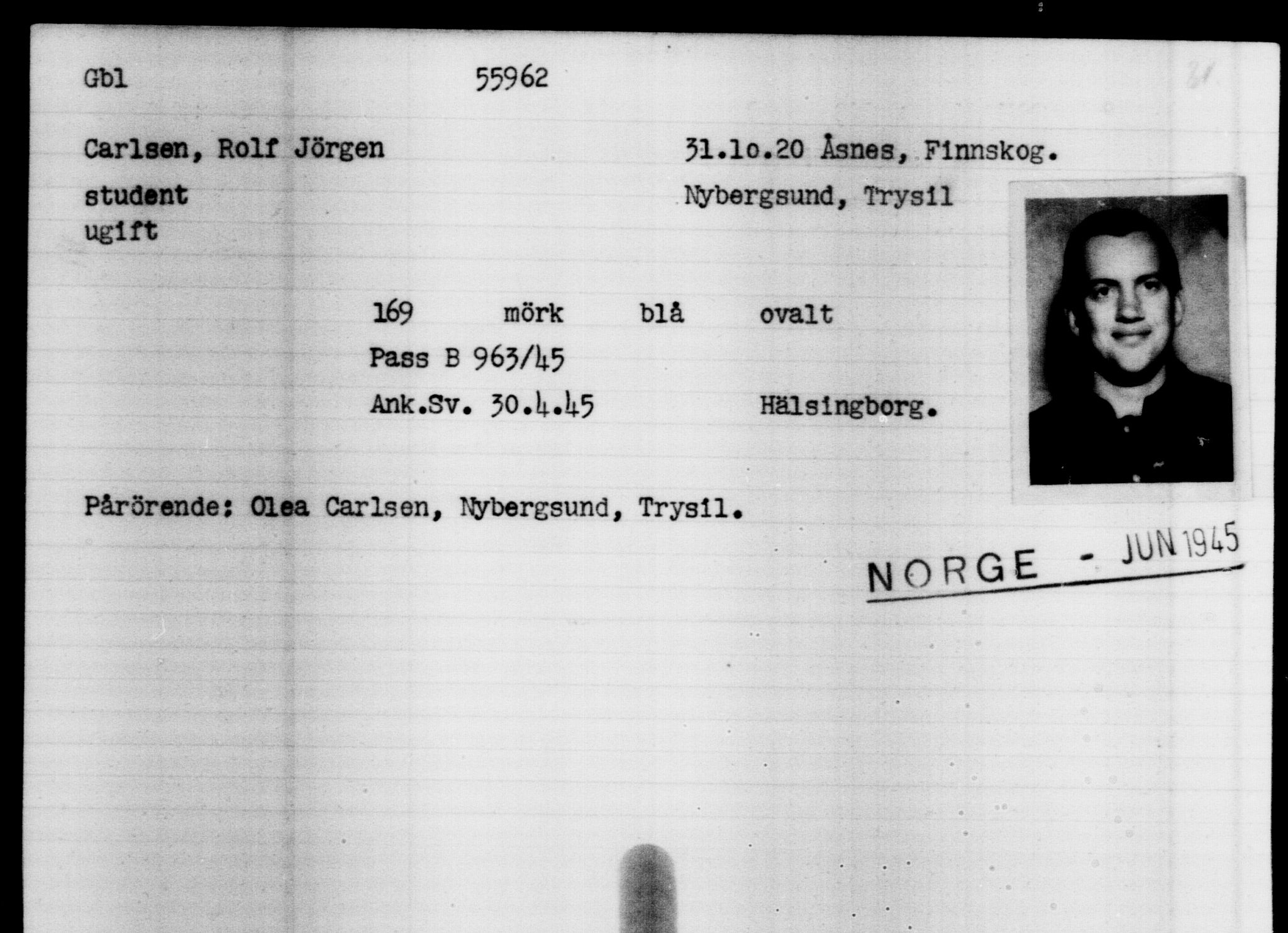 Utenriksstasjonene, Legasjonen i Stockholm, Flyktningkontoret, AV/RA-S-6753/V/Va/L0020: Kjesäterkartoteket, flyktninger med registreringsnr. 55000-58245, 1940-1945, s. 962