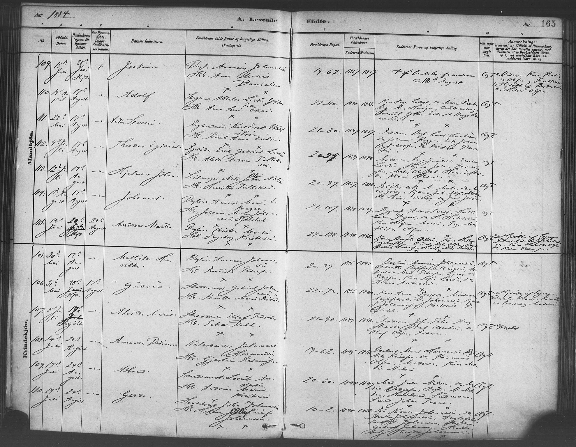 Korskirken sokneprestembete, SAB/A-76101/H/Haa/L0021: Ministerialbok nr. B 7, 1878-1889, s. 165