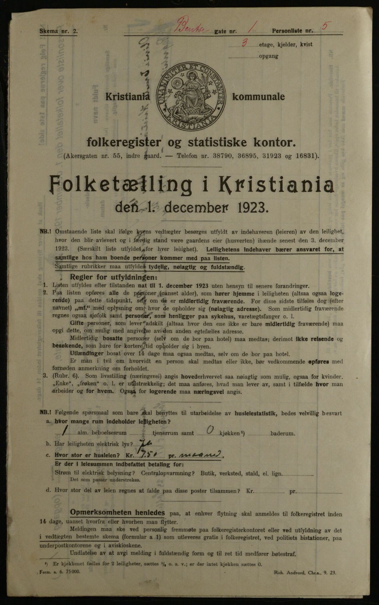 OBA, Kommunal folketelling 1.12.1923 for Kristiania, 1923, s. 4345