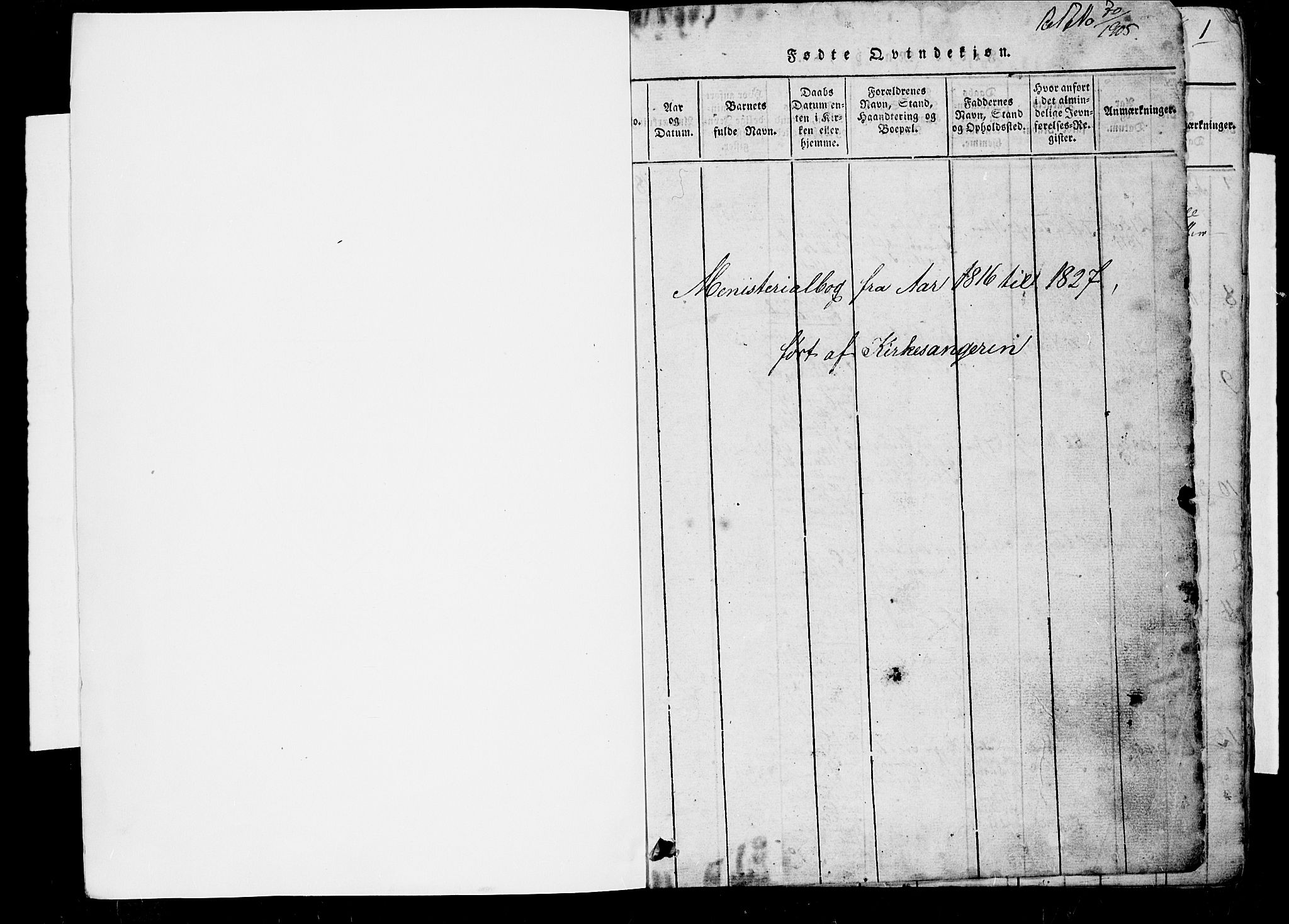 Øyestad sokneprestkontor, SAK/1111-0049/F/Fb/L0003: Klokkerbok nr. B 3, 1816-1827