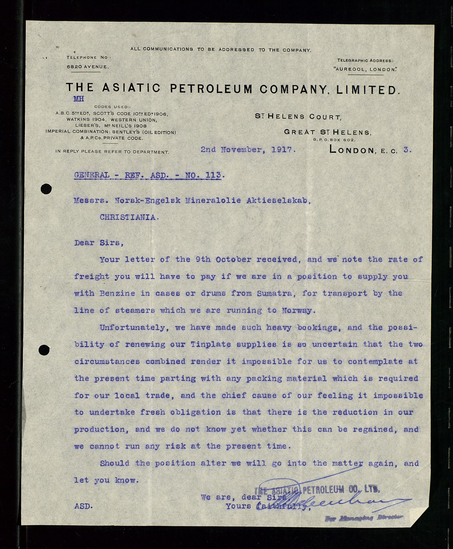 Pa 1521 - A/S Norske Shell, AV/SAST-A-101915/E/Ea/Eaa/L0001: Sjefskorrespondanse, 1917, s. 80