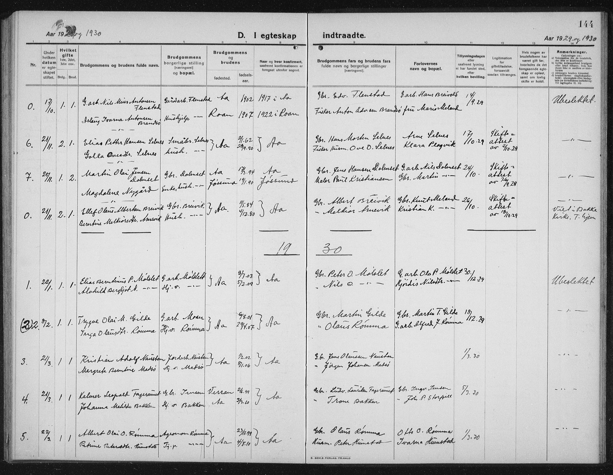 Ministerialprotokoller, klokkerbøker og fødselsregistre - Sør-Trøndelag, AV/SAT-A-1456/655/L0689: Klokkerbok nr. 655C05, 1922-1936, s. 144