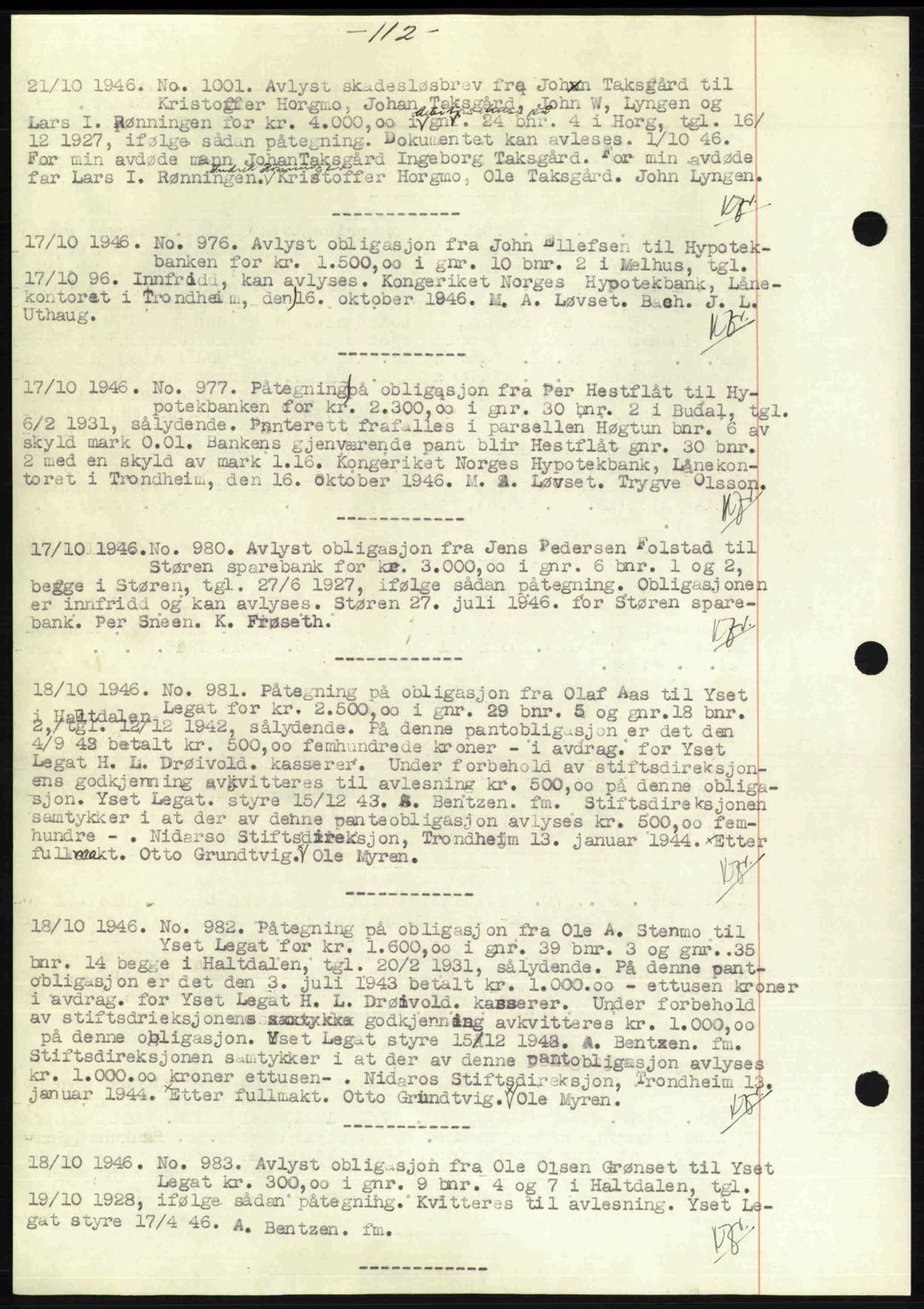 Gauldal sorenskriveri, SAT/A-0014/1/2/2C: Pantebok nr. A2, 1946-1946, Dagboknr: 1001/1946
