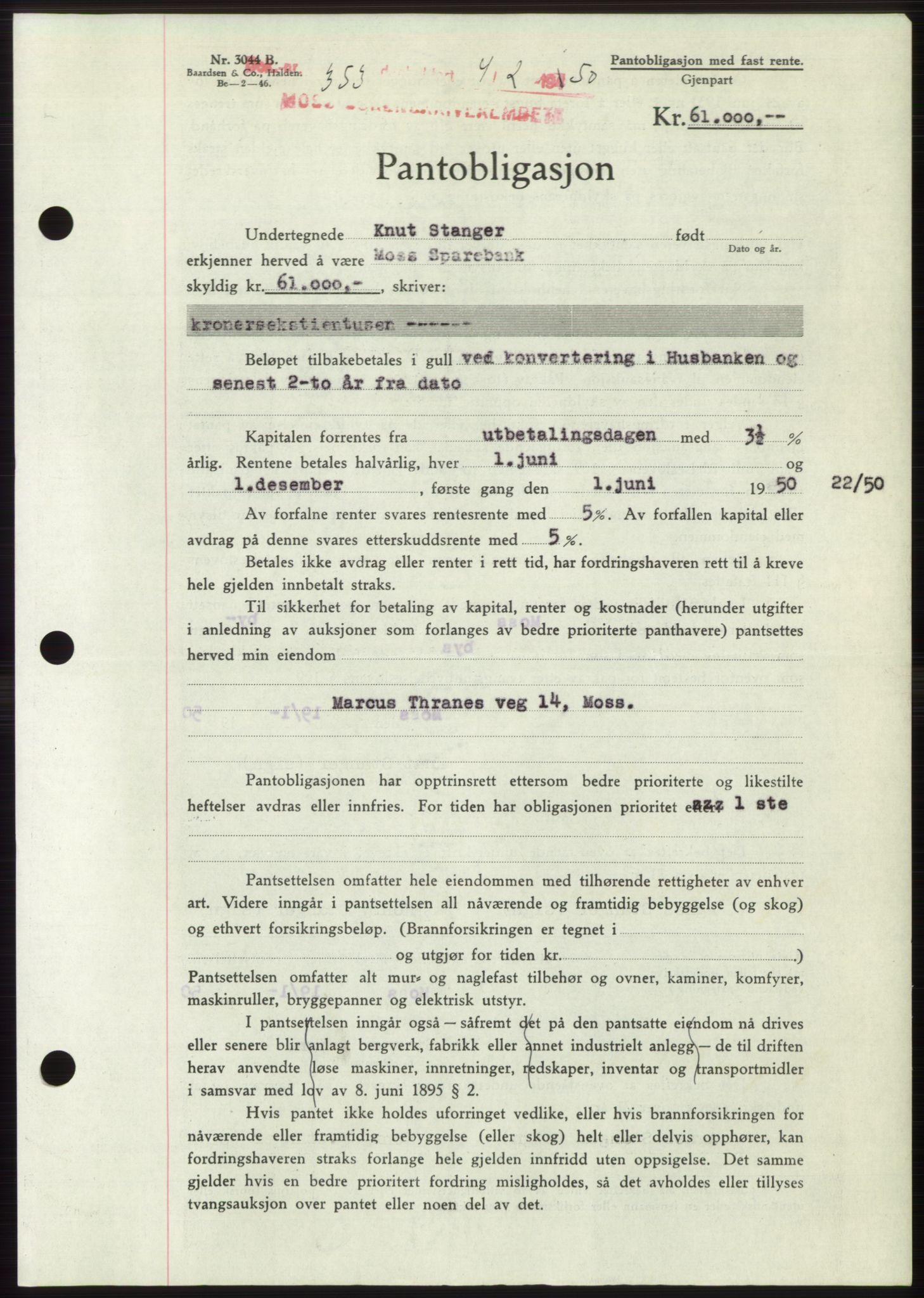 Moss sorenskriveri, SAO/A-10168: Pantebok nr. B23, 1949-1950, Dagboknr: 353/1950