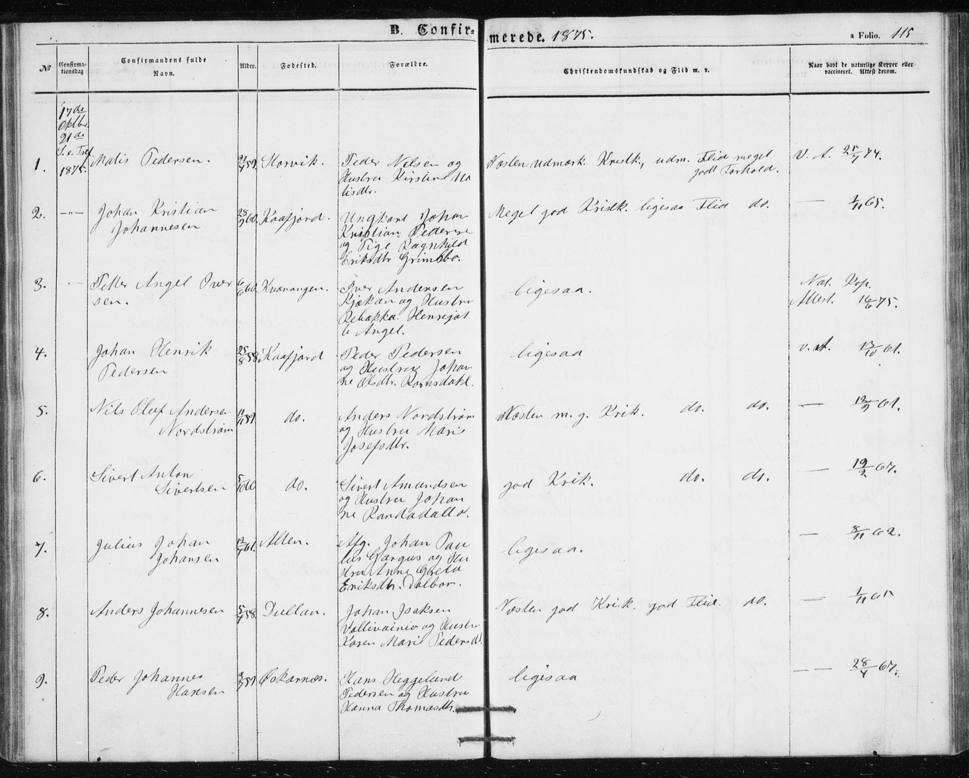 Alta sokneprestkontor, AV/SATØ-S-1338/H/Hb/L0002.klokk: Klokkerbok nr. 2, 1856-1880, s. 115