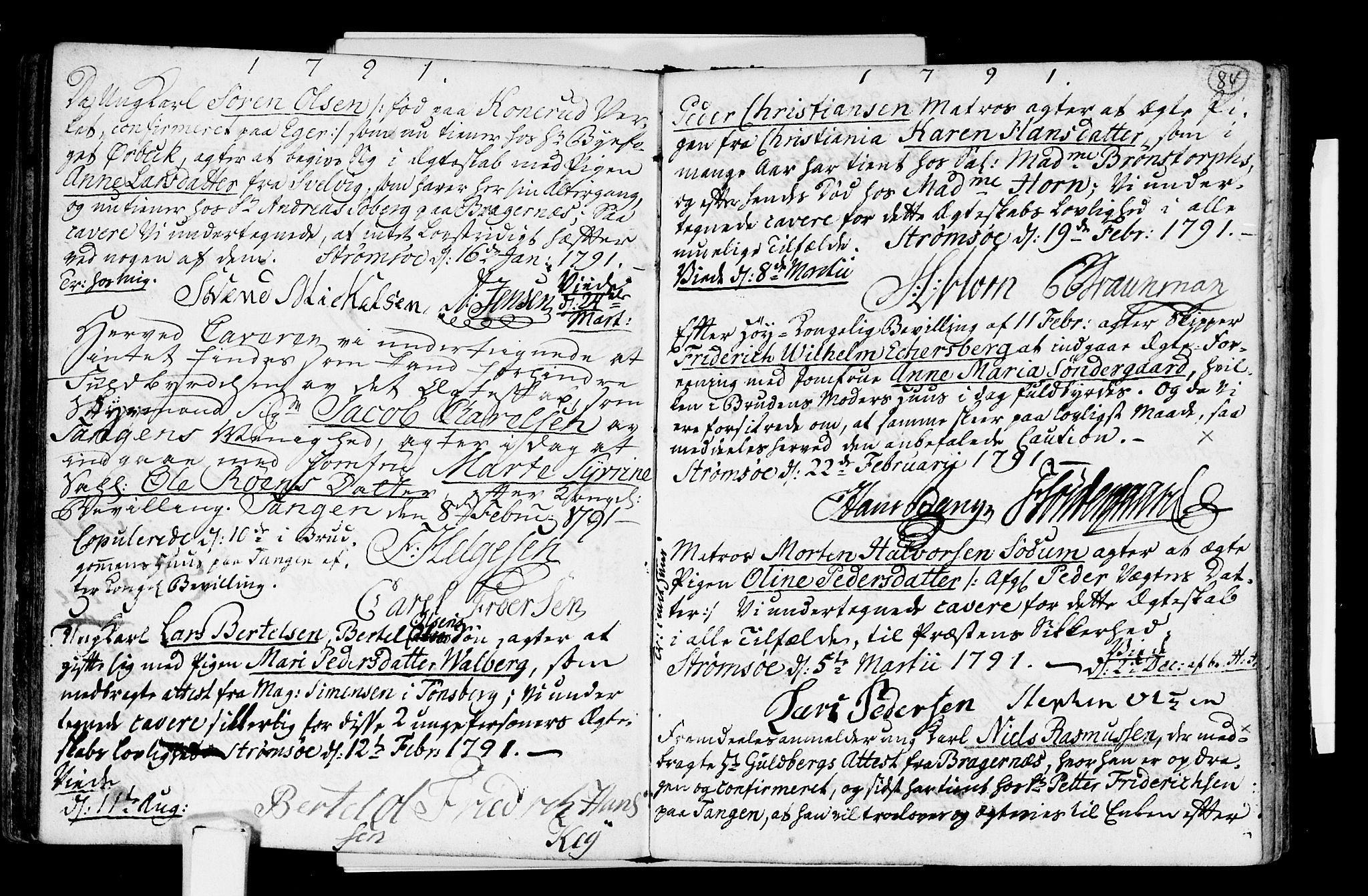 Strømsø kirkebøker, SAKO/A-246/H/Hb/L0001: Forlovererklæringer nr. 1, 1752-1815, s. 84
