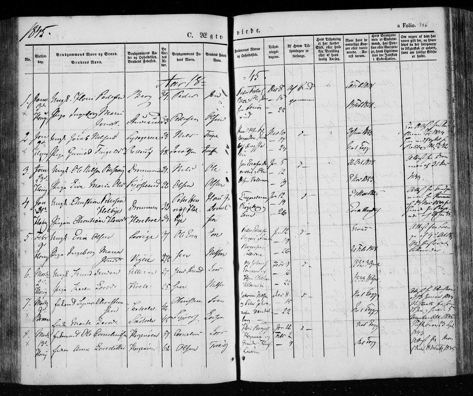 Eiker kirkebøker, AV/SAKO-A-4/F/Fa/L0013a: Ministerialbok nr. I 13A, 1832-1845, s. 386