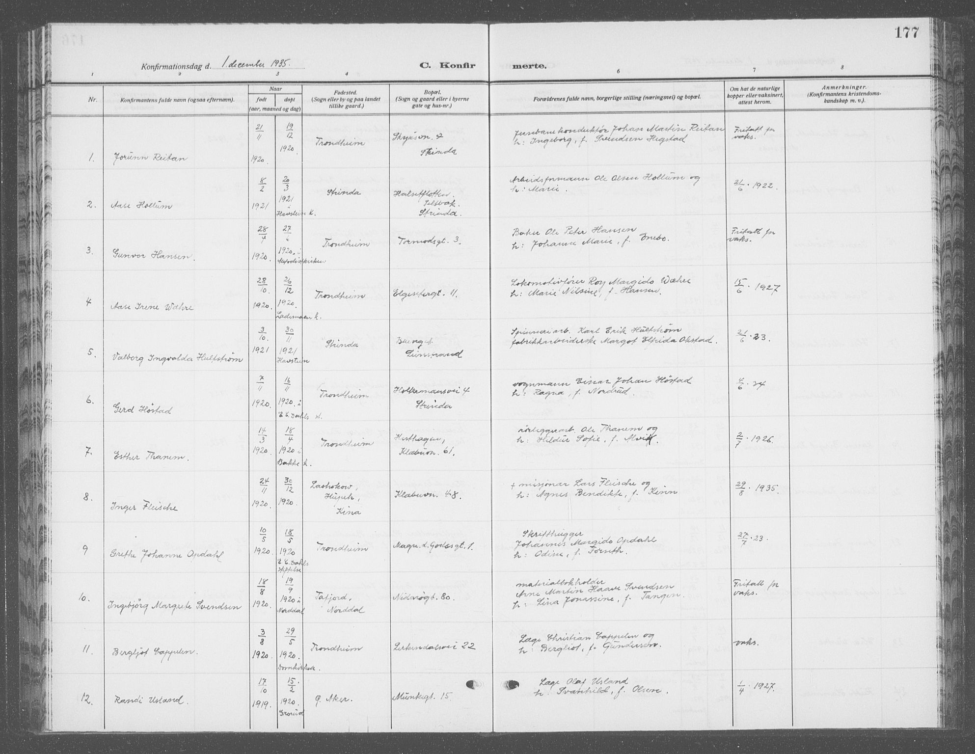 Ministerialprotokoller, klokkerbøker og fødselsregistre - Sør-Trøndelag, SAT/A-1456/601/L0099: Klokkerbok nr. 601C17, 1928-1941, s. 177