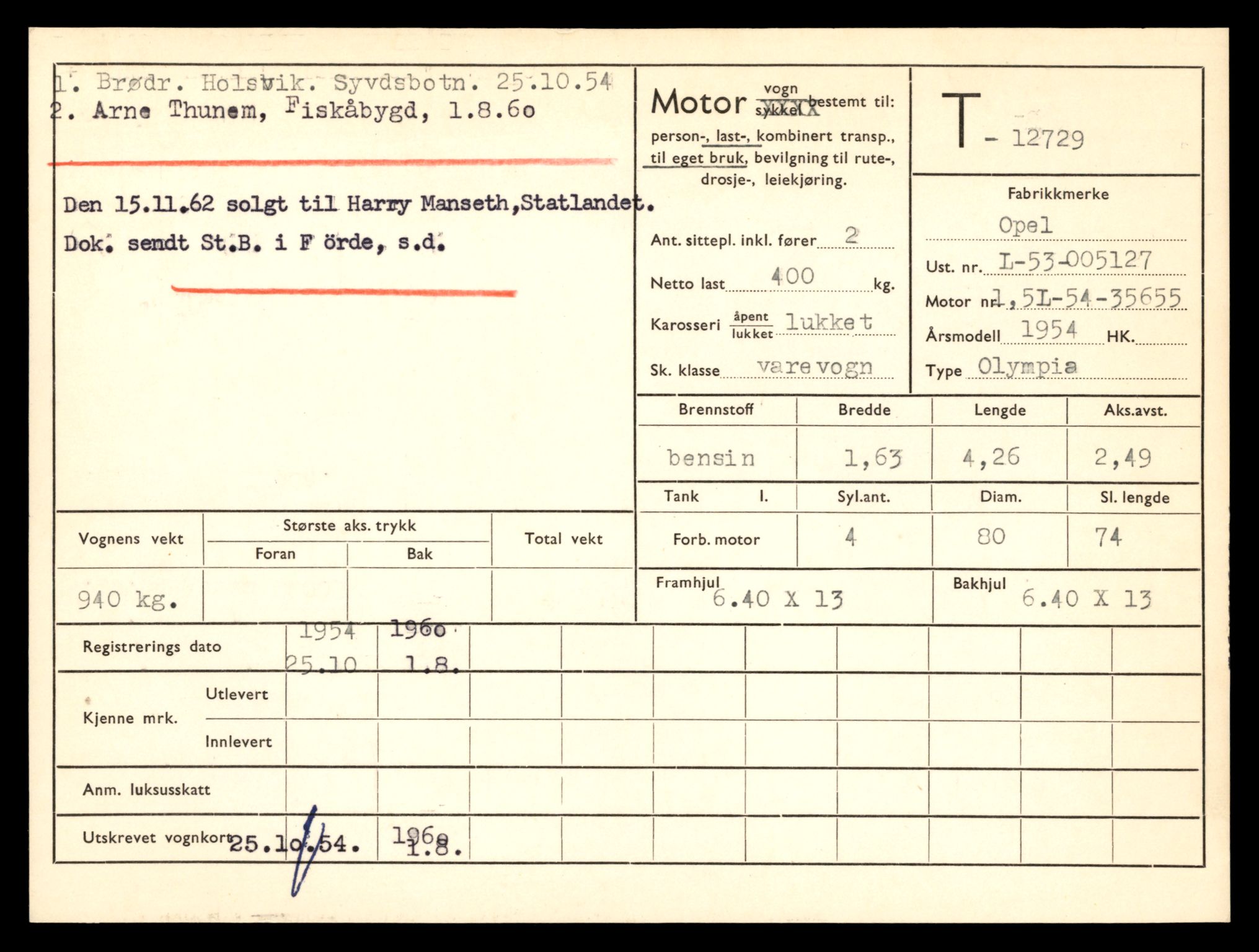 Møre og Romsdal vegkontor - Ålesund trafikkstasjon, AV/SAT-A-4099/F/Fe/L0035: Registreringskort for kjøretøy T 12653 - T 12829, 1927-1998, s. 1436