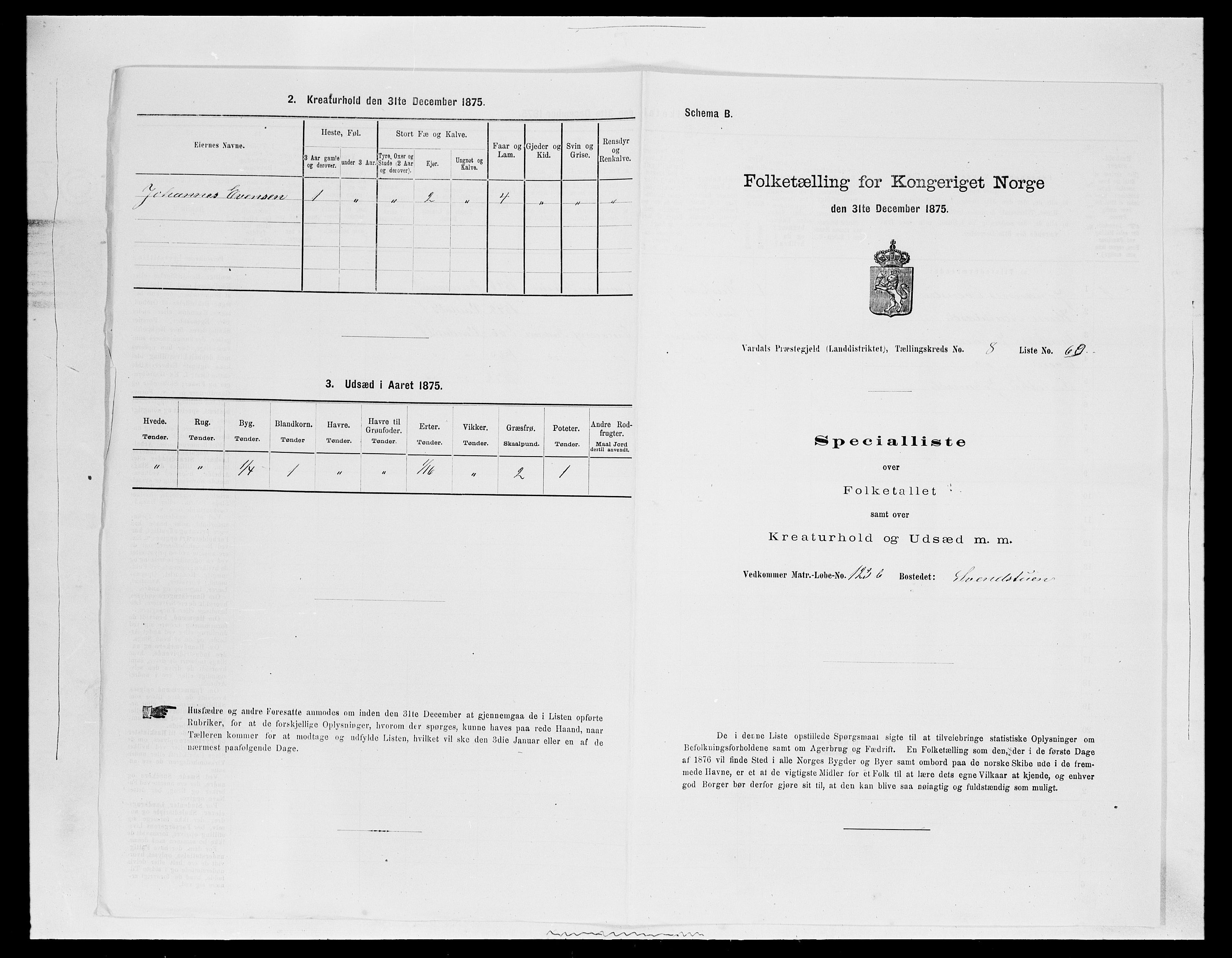 SAH, Folketelling 1875 for 0527L Vardal prestegjeld, Vardal sokn og Hunn sokn, 1875, s. 1260