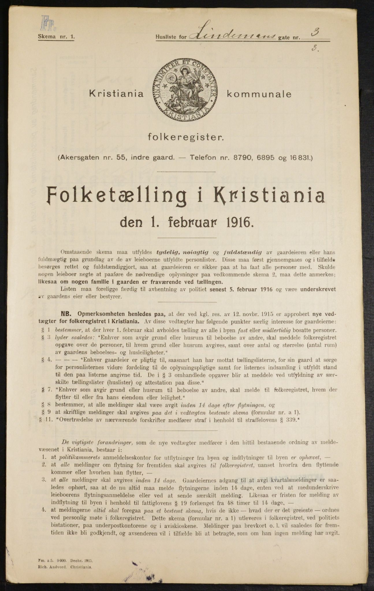 OBA, Kommunal folketelling 1.2.1916 for Kristiania, 1916, s. 58909