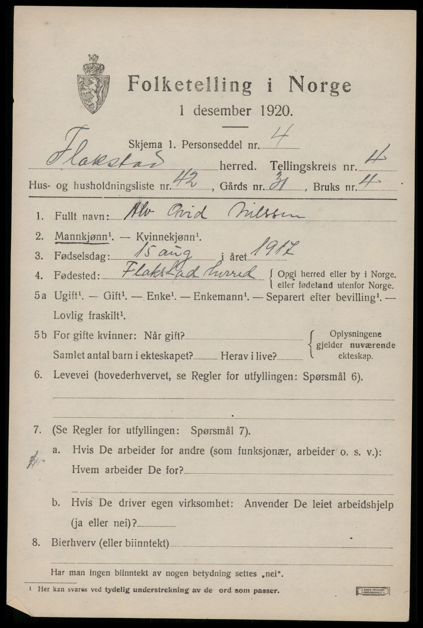 SAT, Folketelling 1920 for 1859 Flakstad herred, 1920, s. 3399