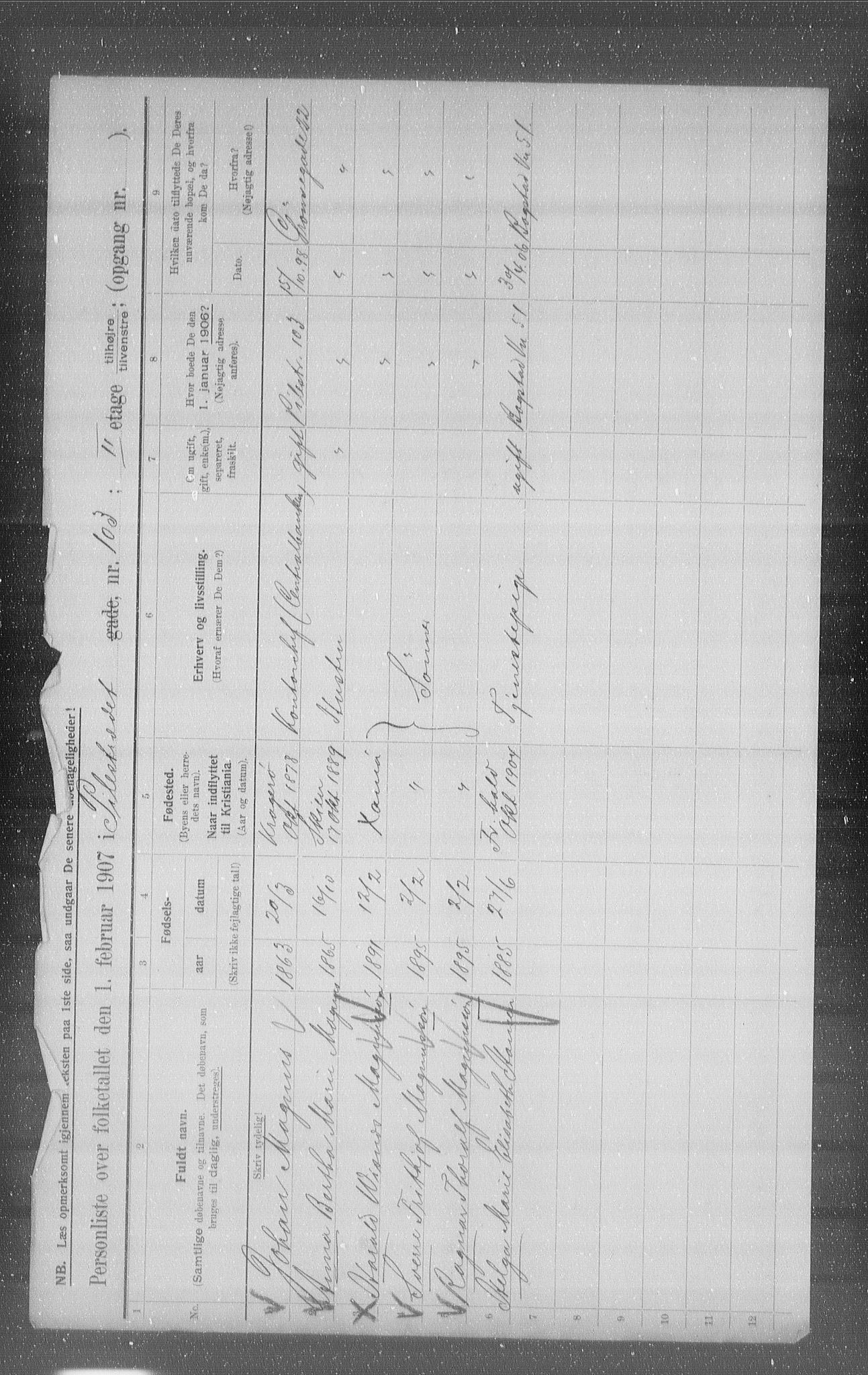 OBA, Kommunal folketelling 1.2.1907 for Kristiania kjøpstad, 1907, s. 41076