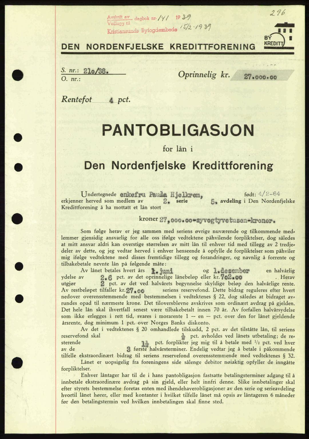 Kristiansund byfogd, AV/SAT-A-4587/A/27: Pantebok nr. 31, 1938-1939, Dagboknr: 141/1939