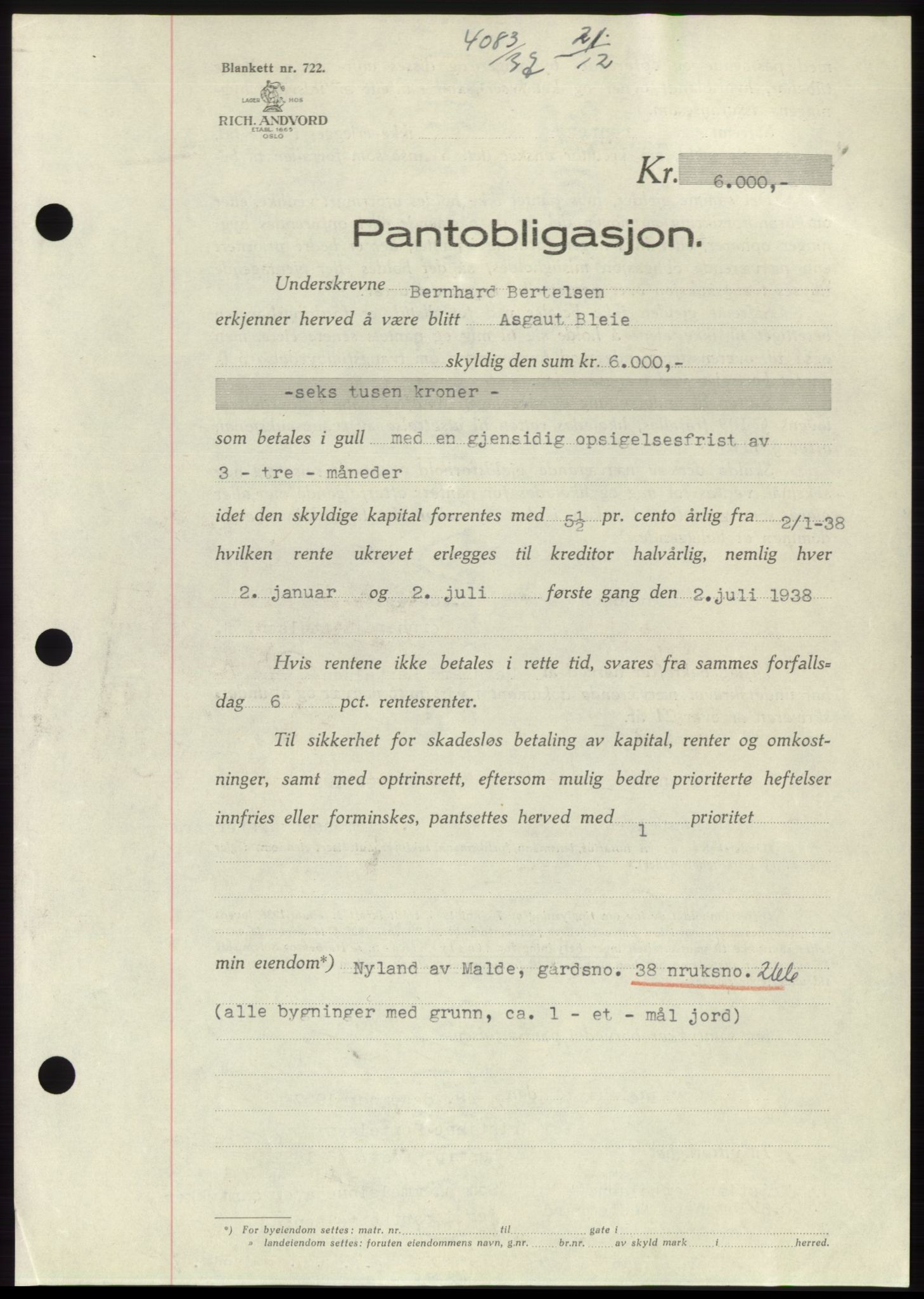 Jæren sorenskriveri, SAST/A-100310/03/G/Gba/L0069: Pantebok, 1937-1937, Dagboknr: 4083/1937