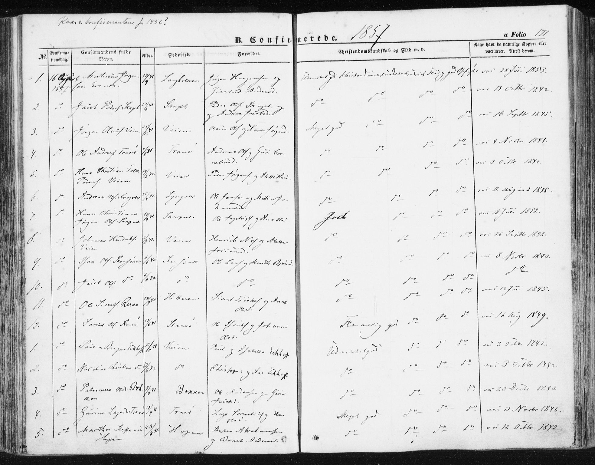 Ministerialprotokoller, klokkerbøker og fødselsregistre - Møre og Romsdal, SAT/A-1454/581/L0937: Ministerialbok nr. 581A05, 1853-1872, s. 171